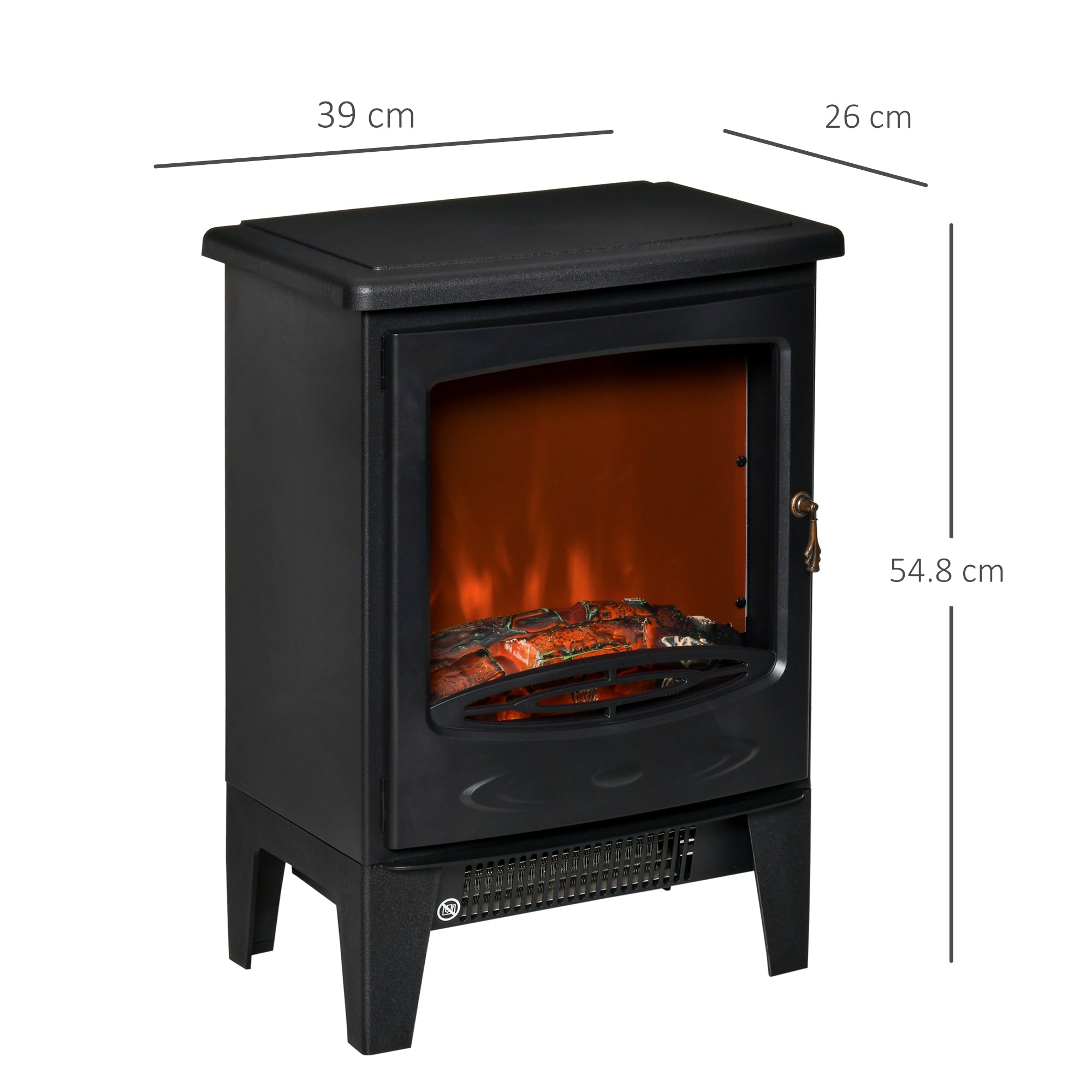 HOMCOM Electric Fireplace Stove, Free standing Fireplace Heater with Realistic LED Flame Effect, Overheat Safety Protection, 900W/1800W, Black - North Peak Garden Furniture