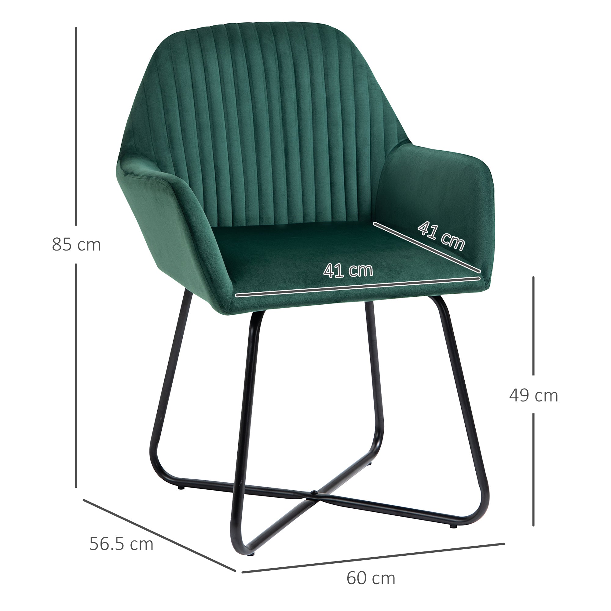 HOMCOM Modern Arm Chair Upholstered Accent Chair with Metal Base for Living Room Green - North Peak Garden Furniture