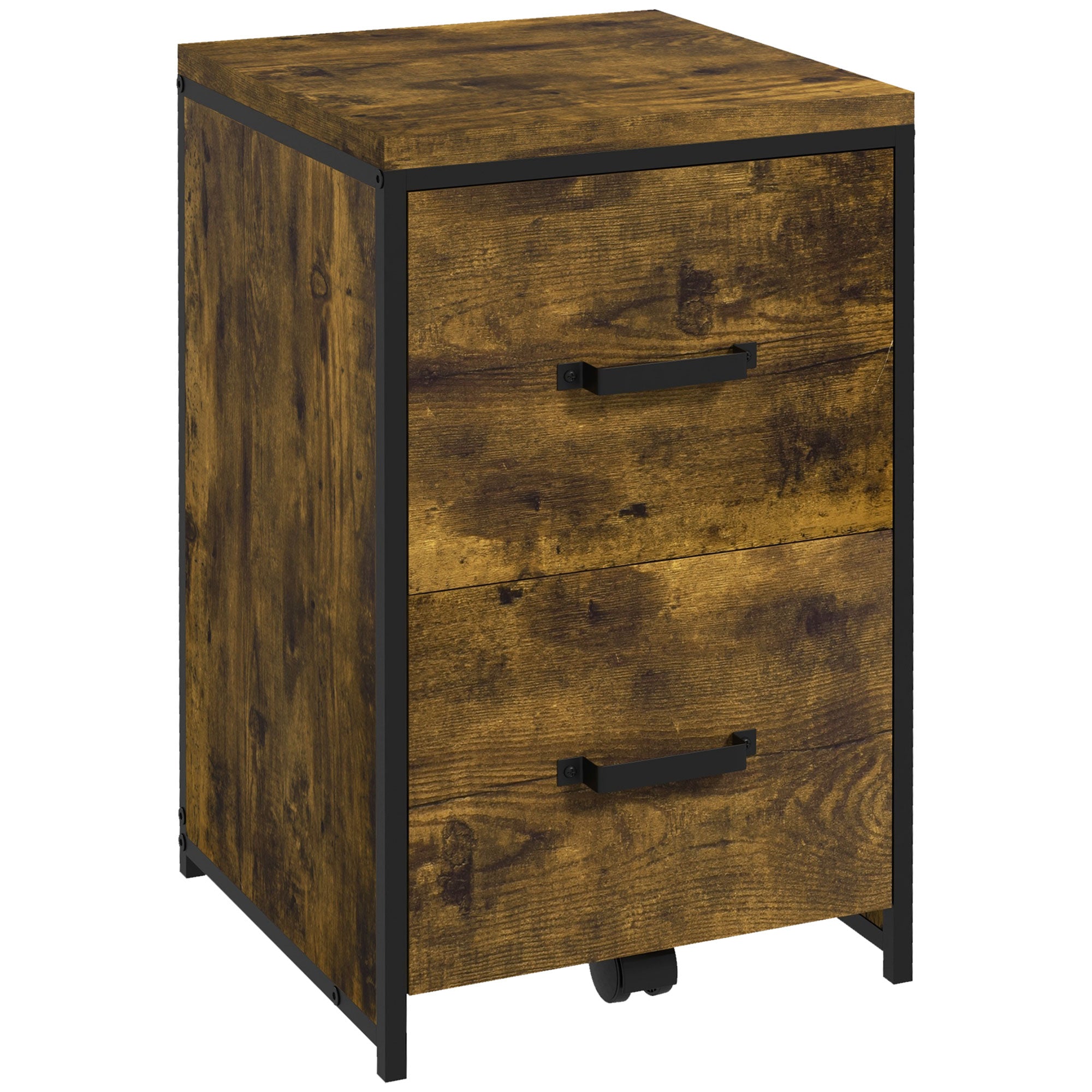 Vinsetto 2-Drawer file Cabinet, Industrial filing cabinets for Home, Hanging File Folders, Vertical Home Office Organizer for A4 Size, Rustic Brown - North Peak Garden Furniture