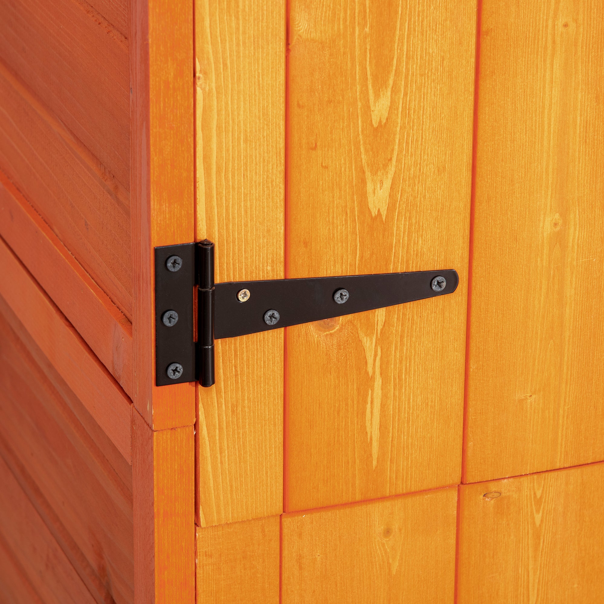 Outsunny Wooden Outdoor Storage Shed, Compact Utility Outdoor Tool Shed with Lockable Double Doors and Shelves, Orange - North Peak Garden Furniture