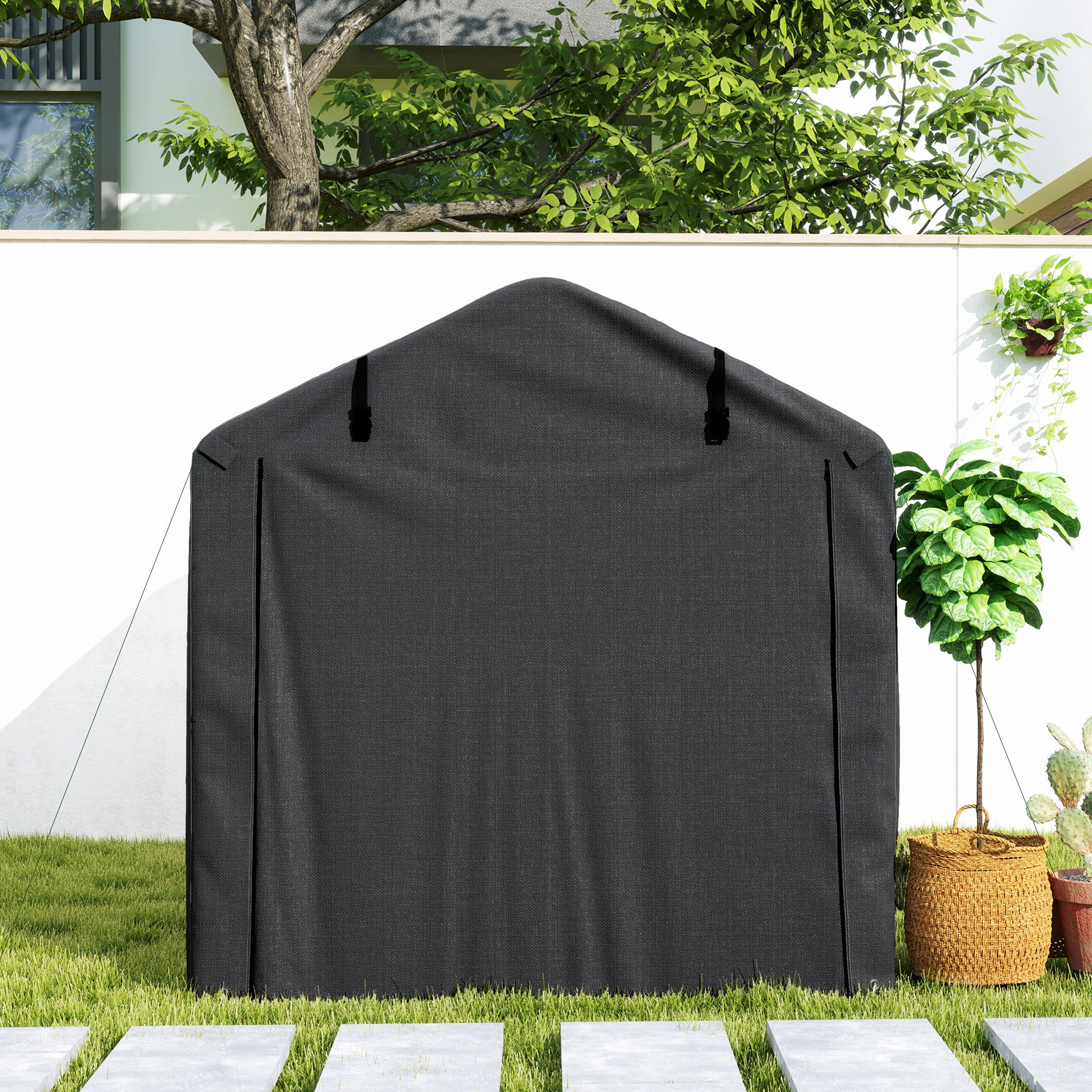 Outsunny 2.2 x 1.6 m Garden Storage Tent, Waterproof Anti-UV Bike Tent with Roll-up Zipper Door, Galvanised Outdoor Storage Shelter Carport for Bike, Motorbike, Garden Tools, Black - North Peak Garden Furniture
