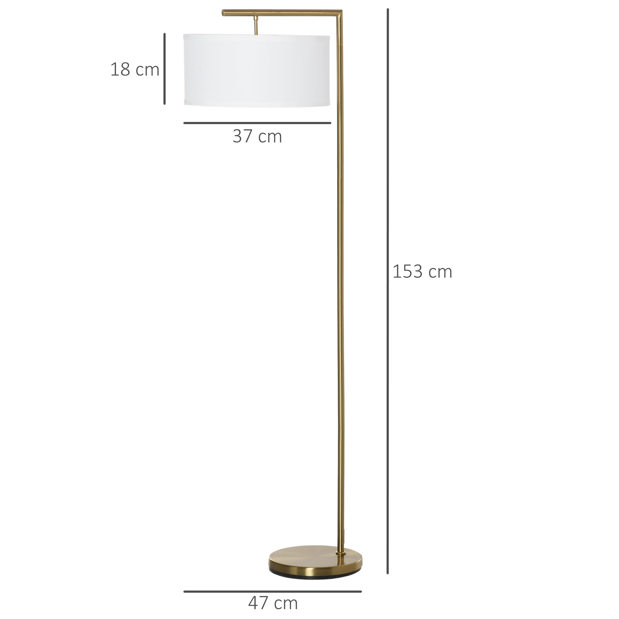 HOMCOM Floor Lamp, Modern Standing Light with Linen Lampshade, Round Base for Living Room, Bedroom, Dining Room, 153cm, Gold and White - North Peak Garden Furniture