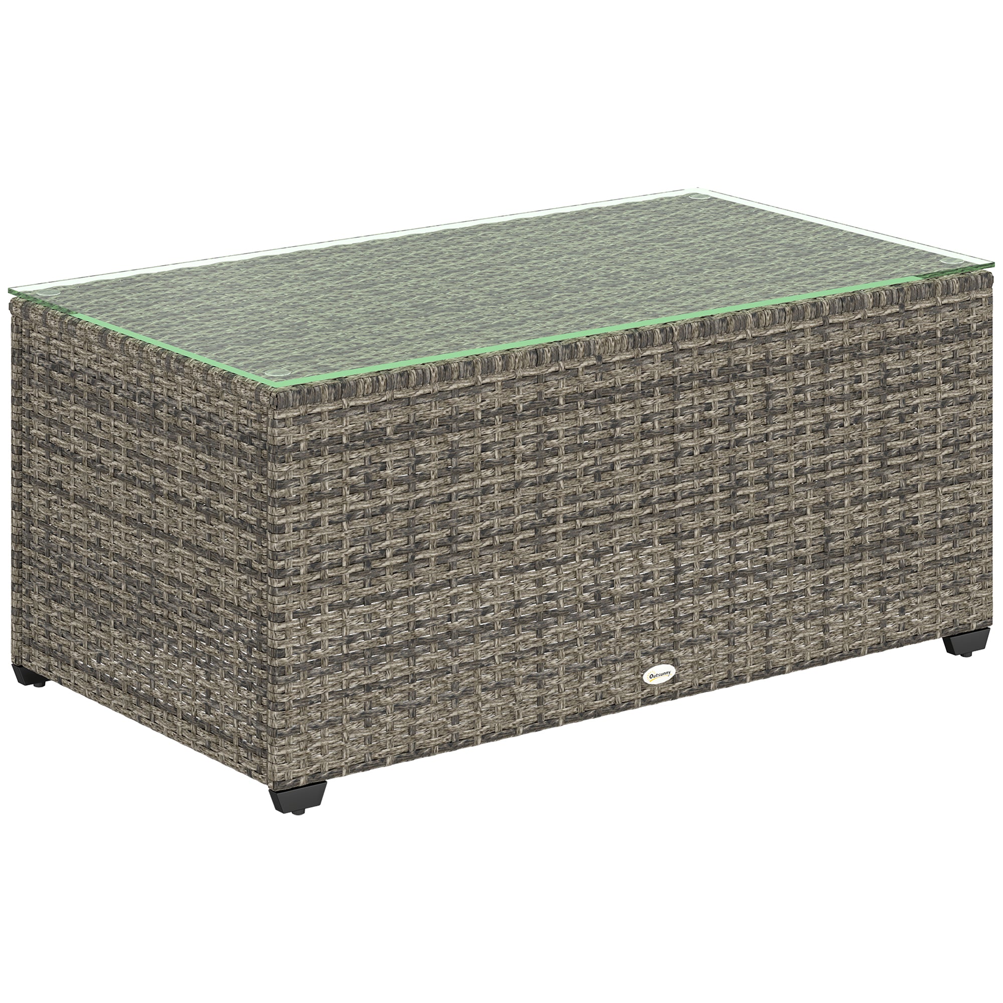 Outsunny 90 x 50cm Glass-Top Rattan Side Table - Dark Grey - North Peak Garden Furniture