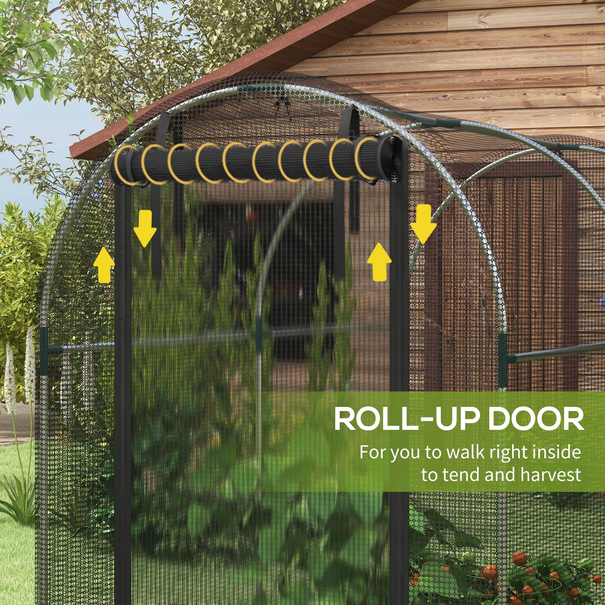 Outsunny Galvanised Steel Fruit Cage, Plant Protection Tent with Zipped Door, 1.2 x 2.4 x 1.9m, Black - North Peak Garden Furniture