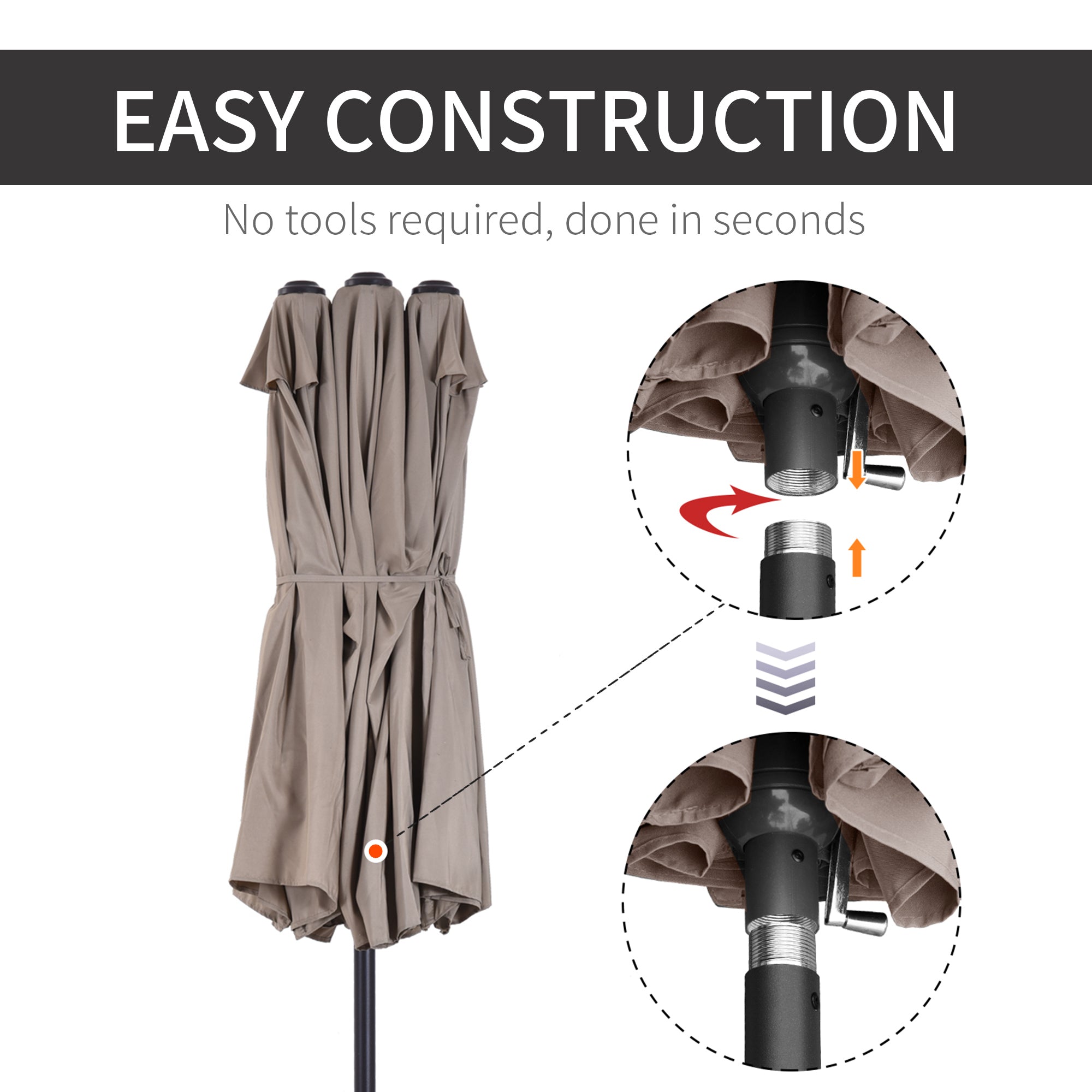 Outsunny 4.6m Garden Parasol Double-Sided Sun Umbrella Patio Market Shelter Canopy Shade with Weight Base, Tan - North Peak Garden Furniture