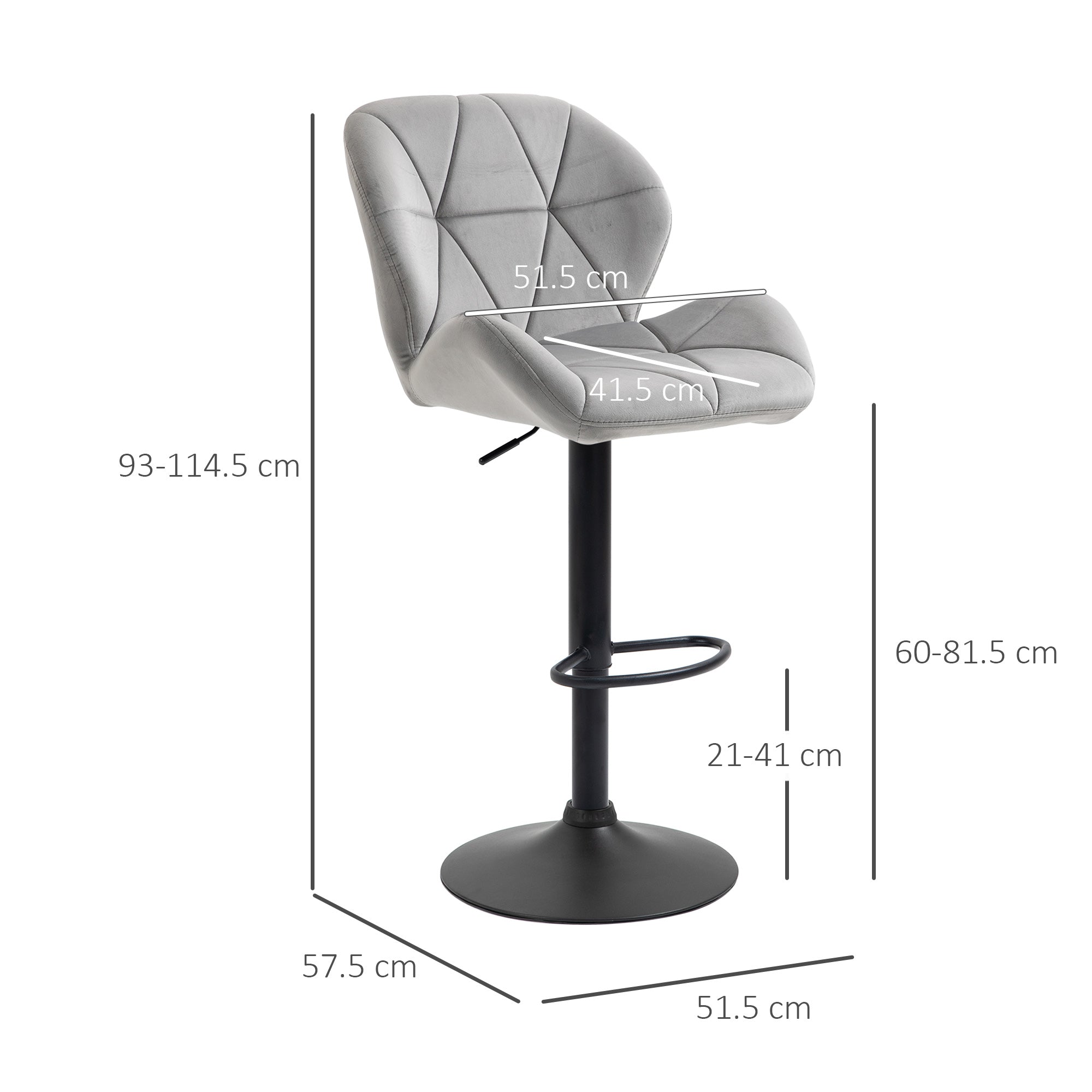 HOMCOM Adjustable Bar Stools Set of 2, Armless Upholstered Swivel Counter Chairs, Barstools with Back, Footrest, Light Grey - North Peak Garden Furniture