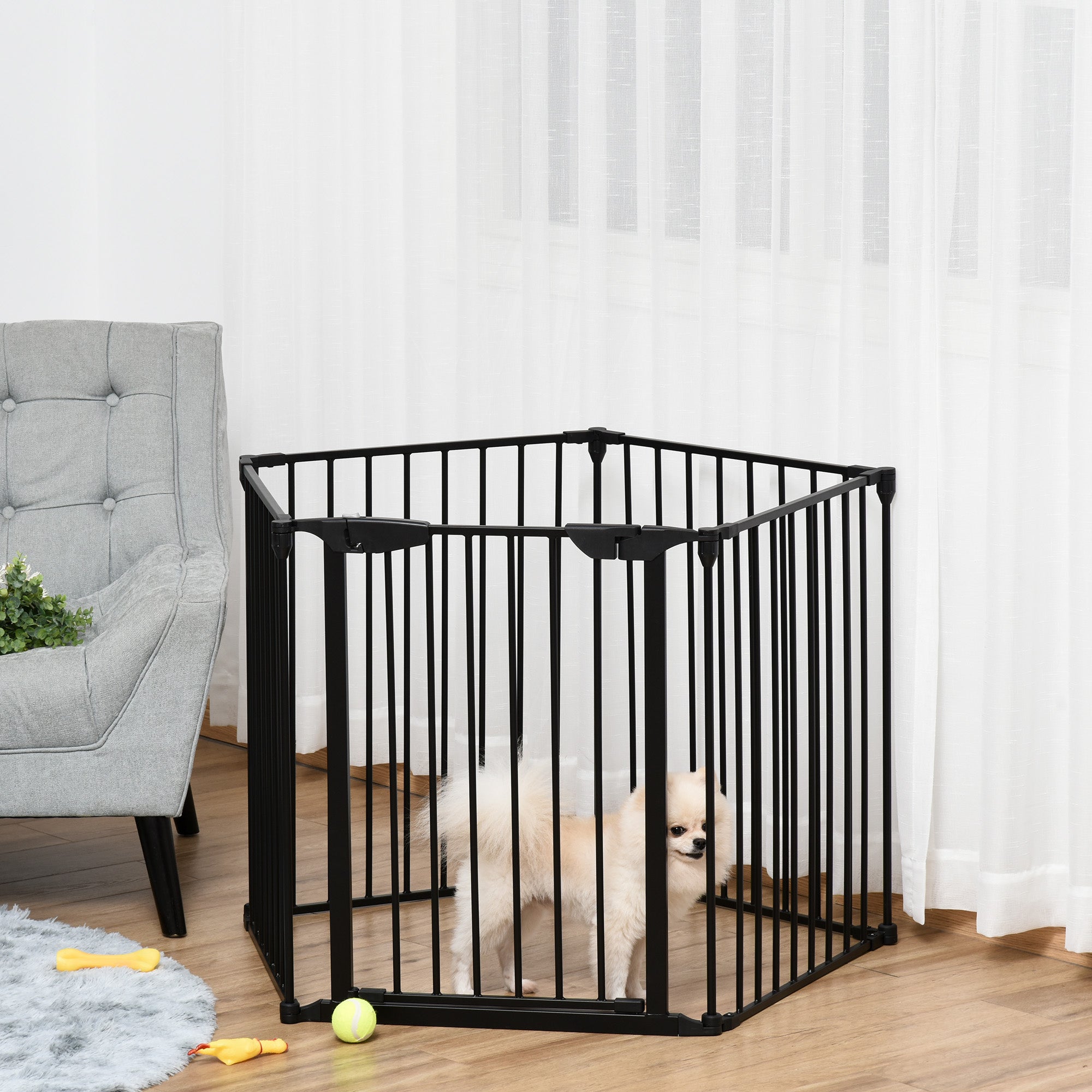 PawHut 5 Panels Pet Playpen Metal Fence w/ Walk Through Door - Black - North Peak Garden Furniture
