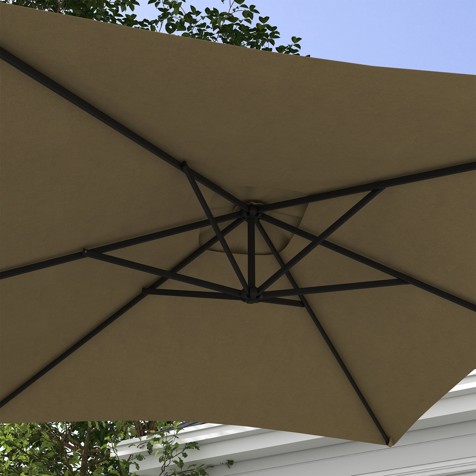 Outsunny 3m Square Canopy Cantilever Parasol, with Cross Base - Brown - North Peak Garden Furniture
