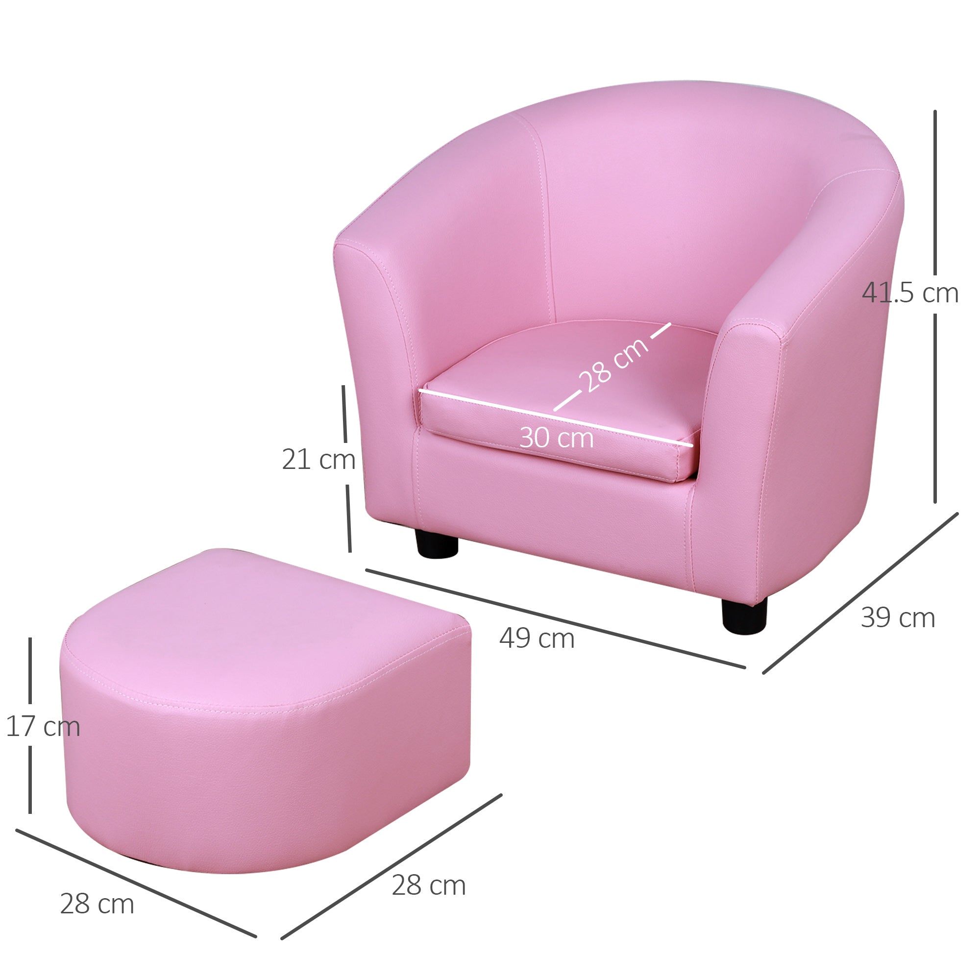 HOMCOM Kids Toddler Sofa Children's Armchair Footstool with Thick Padding, Anti-skid Foot Pads, 30 x 28 x 21cm, Pink - North Peak Garden Furniture