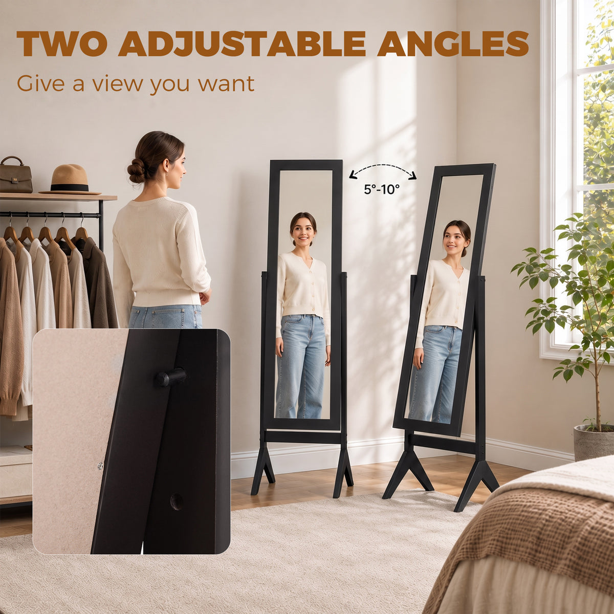HOMCOM Freestanding Adjustable Angle Dressing Mirror, Full Length Mirror for Bedroom, Living Room, 148 x 47 cm, Black