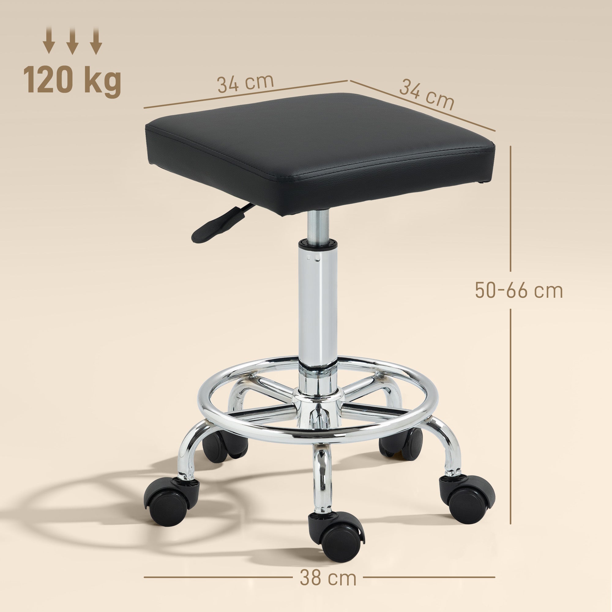 HOMCOM Adjustable PU Leather Rolling Stool - Black - North Peak Garden Furniture