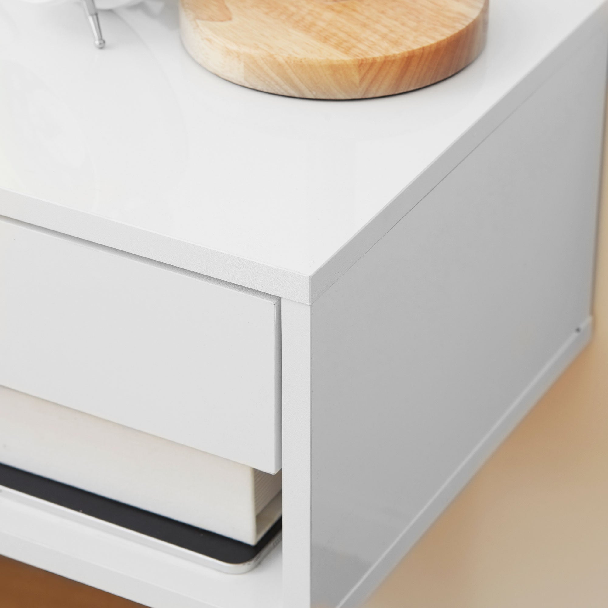 HOMCOM 2 Pieces Bedside Table Wall Mounted Nightstand with Drawer and Shelf for Bedroom, 37 x 32 x 21cm, High Gloss White - North Peak Garden Furniture
