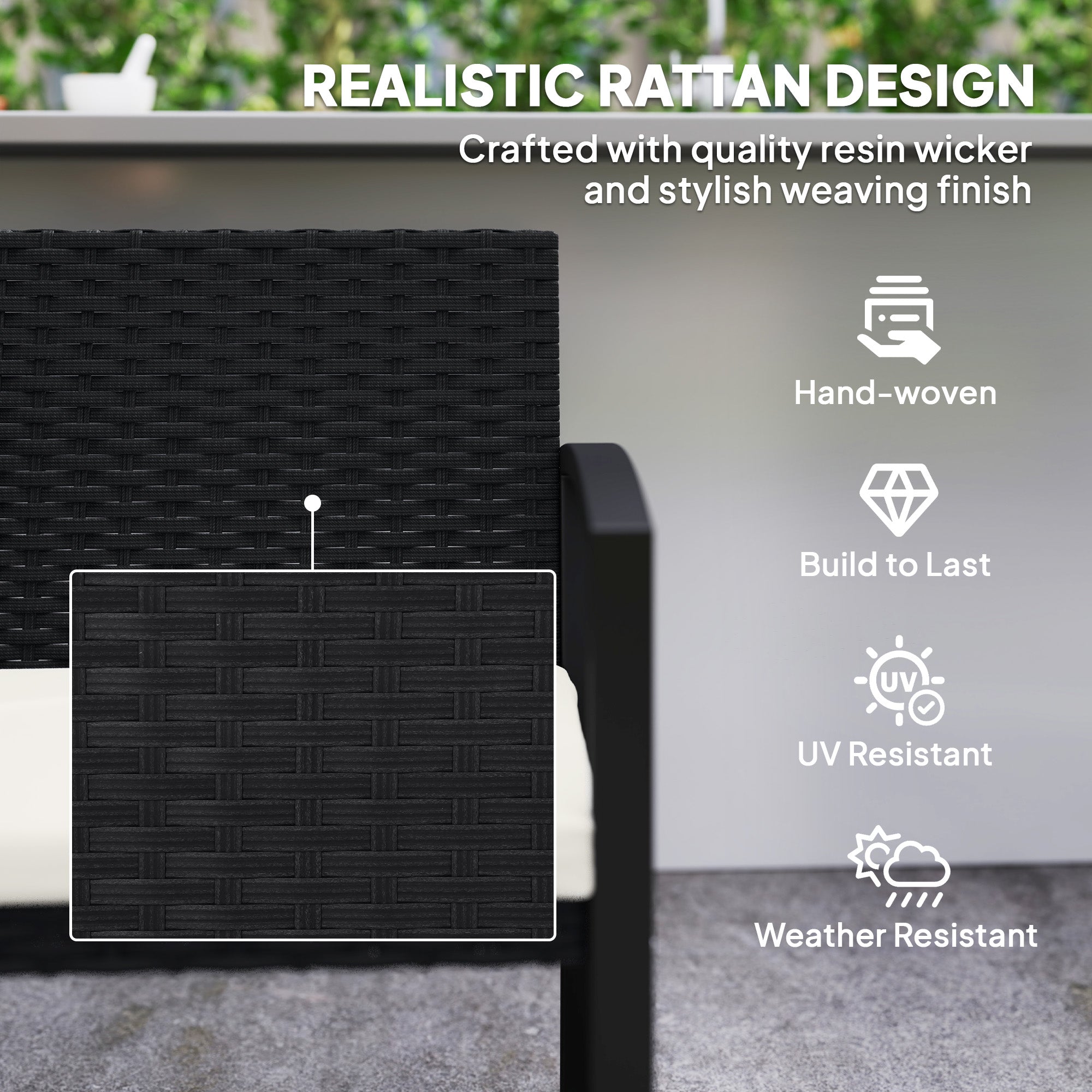 Outsunny Two-Seater Rattan Garden Bench - Beige/Black - North Peak Garden Furniture