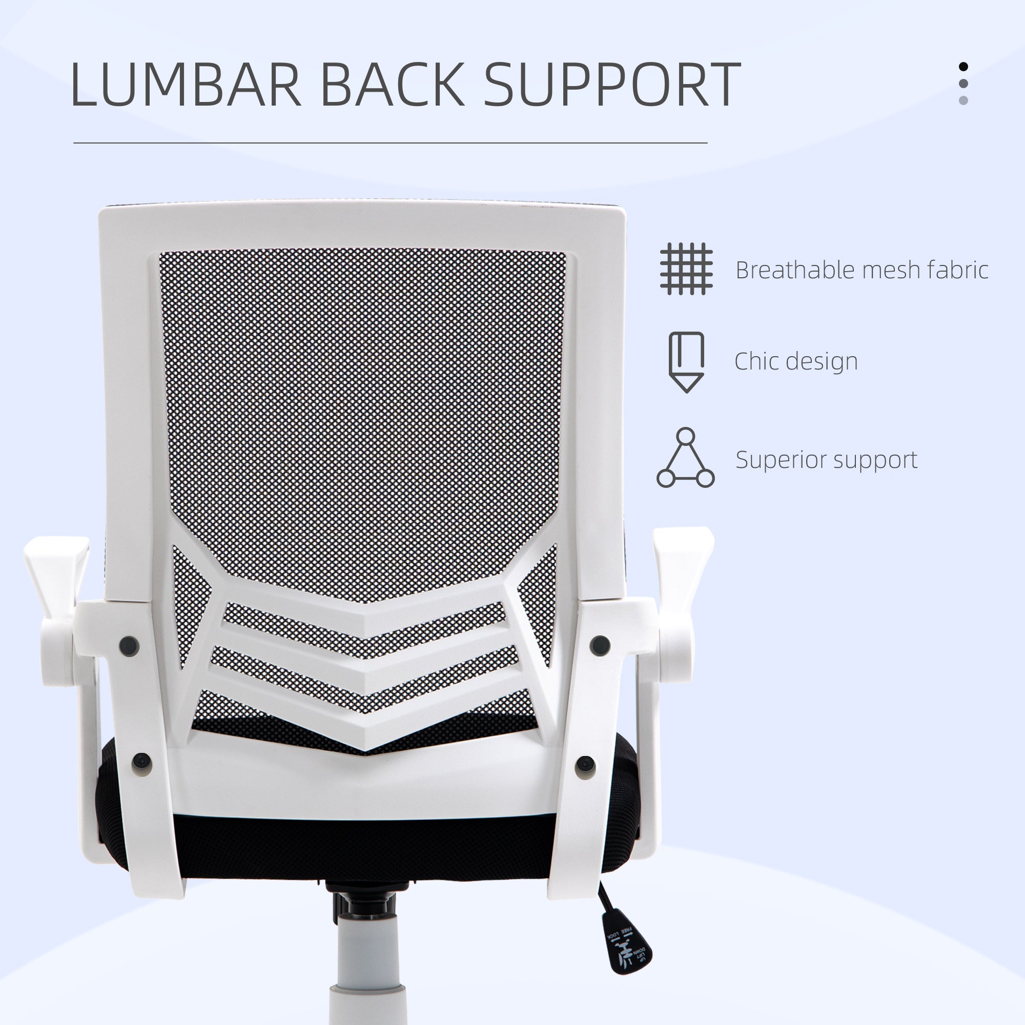 Vinsetto Mesh Office Chair, Computer Desk Chair with Flip-up Armrests, Lumbar Back Support and Swivel Wheels, Black - North Peak Garden Furniture