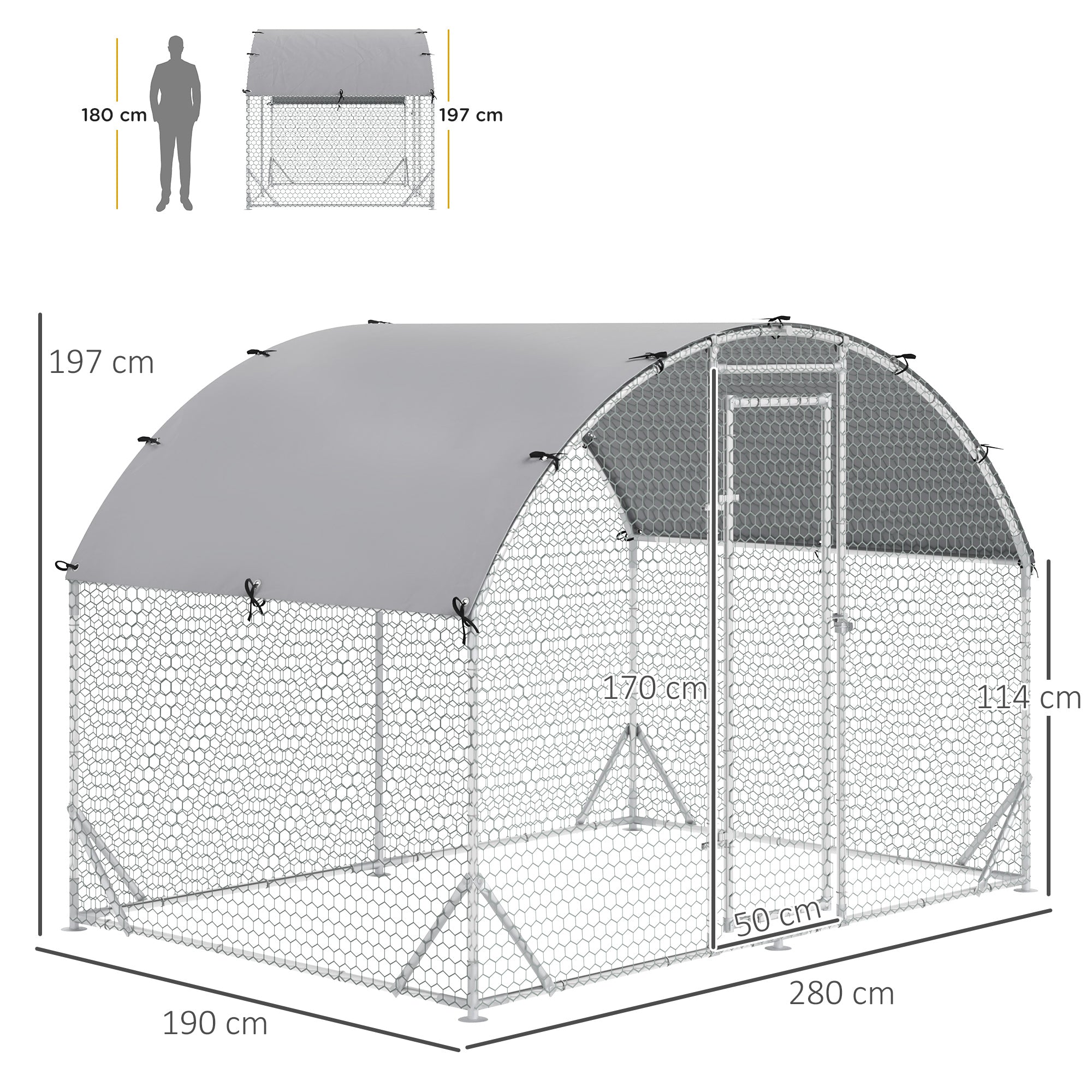 PawHut Walk In Chicken Run Galvanised Chicken Coop Hen Poultry House Cage Rabbit Hutch Pet Playpen Garden with Water-Resist Cover, 2.8 x 1.9 x 2m - North Peak Garden Furniture