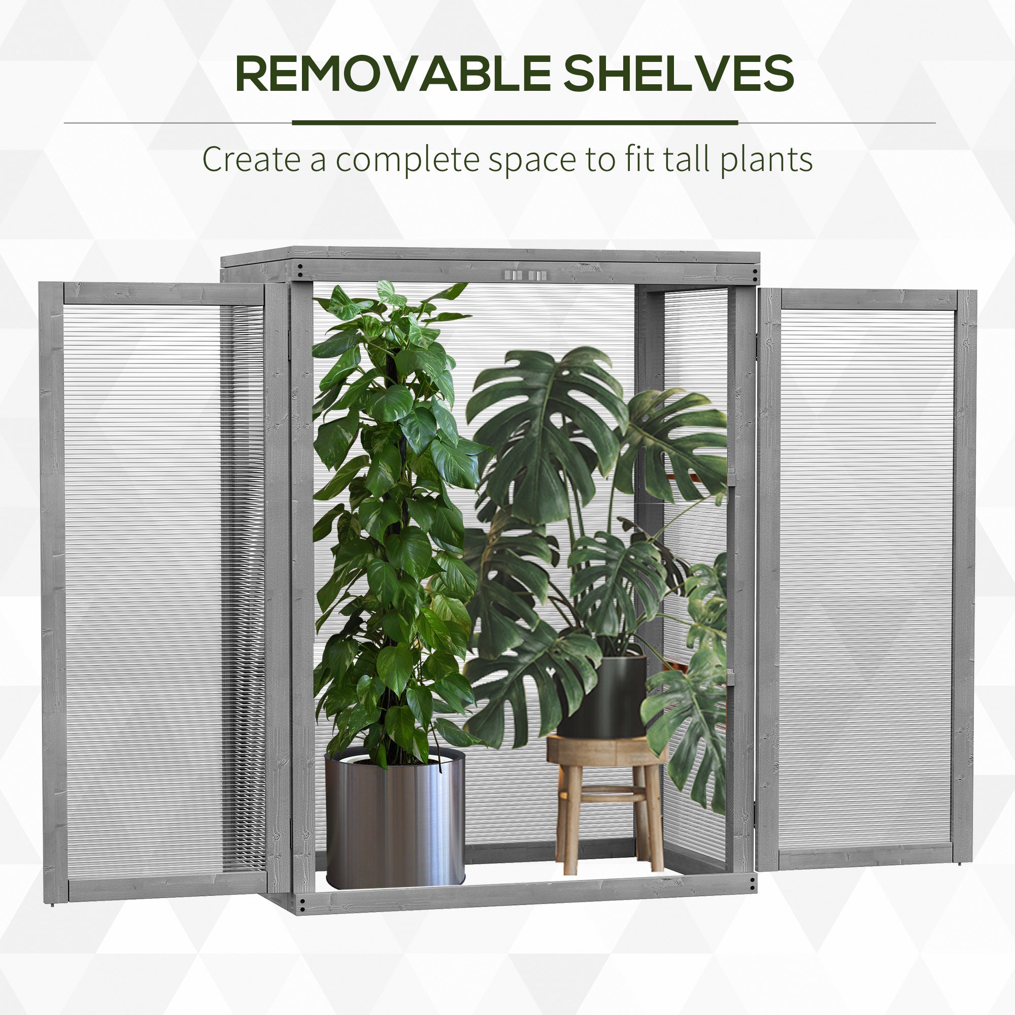 Outsunny 3-tier Wood Greenhouse Garden Polycarbonate Cold Frame Balcony Grow House w/ Storage Shelf for Plants, Flowers, Dark Grey - North Peak Garden Furniture