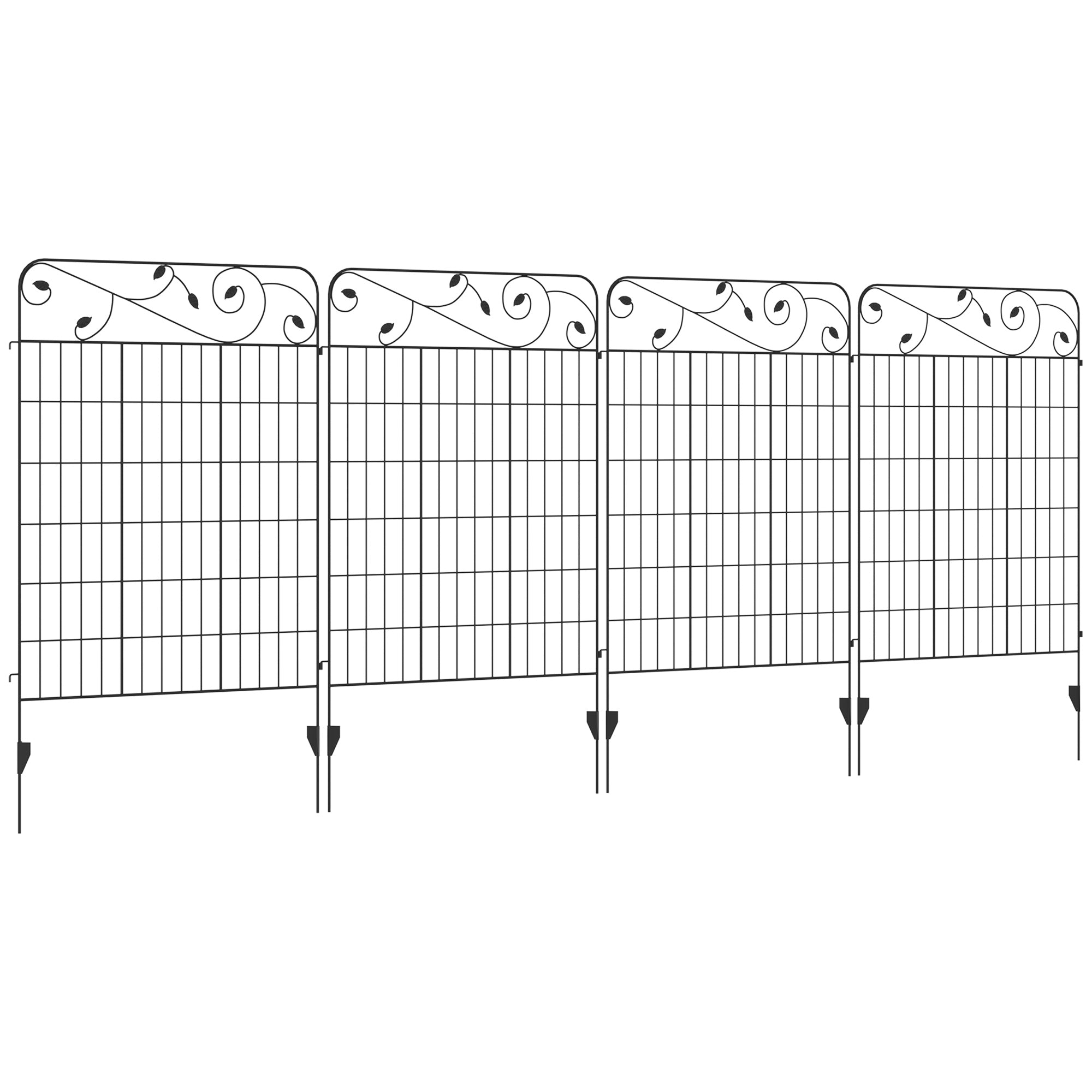 Outsunny Decorative Garden Fencing, 4PCs 43in x 11.5ft Outdoor Picket Fence Panels, Rustproof Metal Wire Landscape Flower Bed Border Edging Animal Barrier, Black - North Peak Garden Furniture