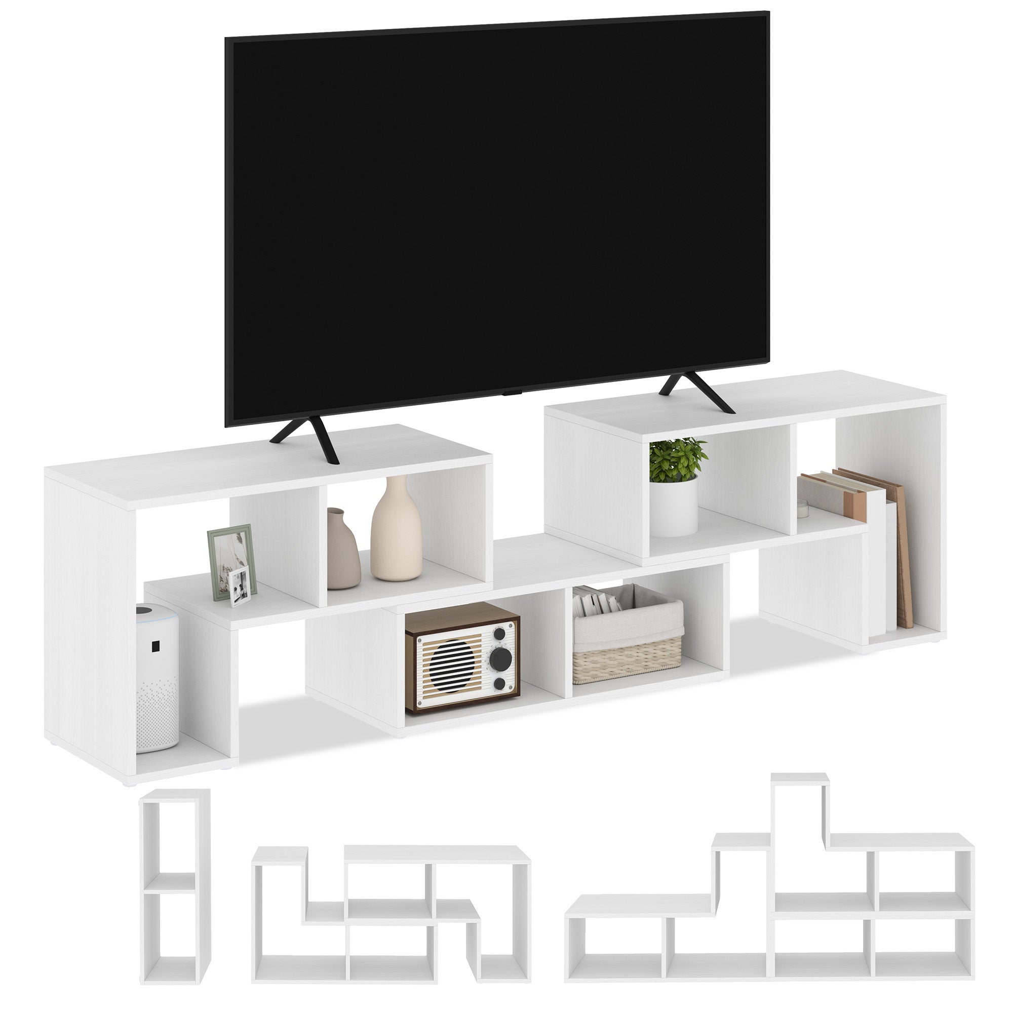 HOMCOM TV Stand for TVs up to 75 Inches, Free Combination TV Unit with Storage Shelves, Extendable Entertainment Centre for Living Room, White Wood Grain