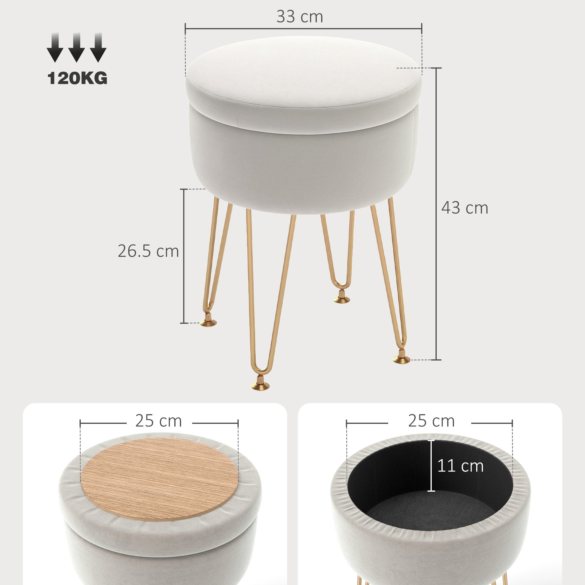 HOMCOM 5L Velvet-Feel Storage Ottoman - Cream White - North Peak Garden Furniture