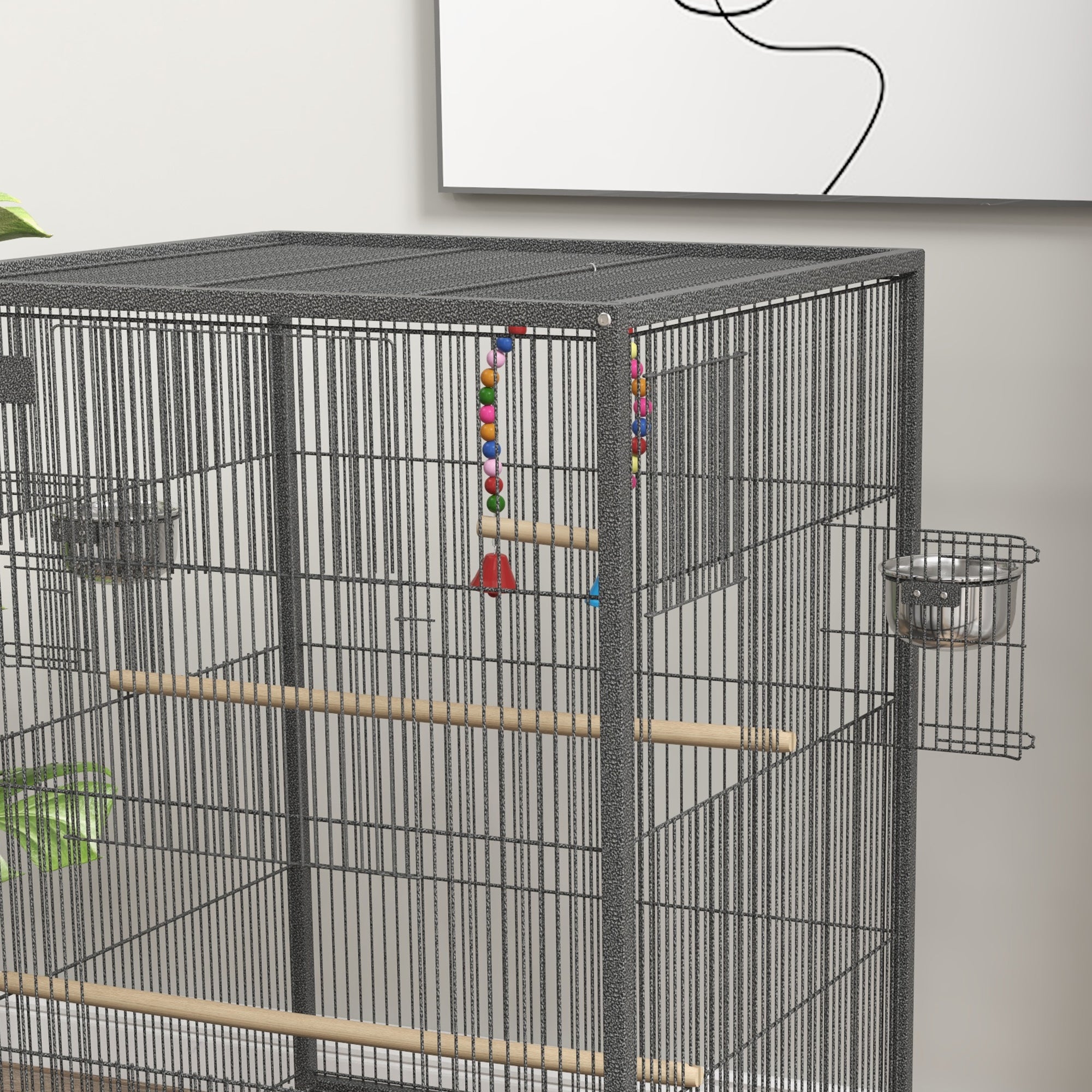 PawHut Bird Cage, Budgie Cage, with Rolling Stand, for Small Birds - Grey