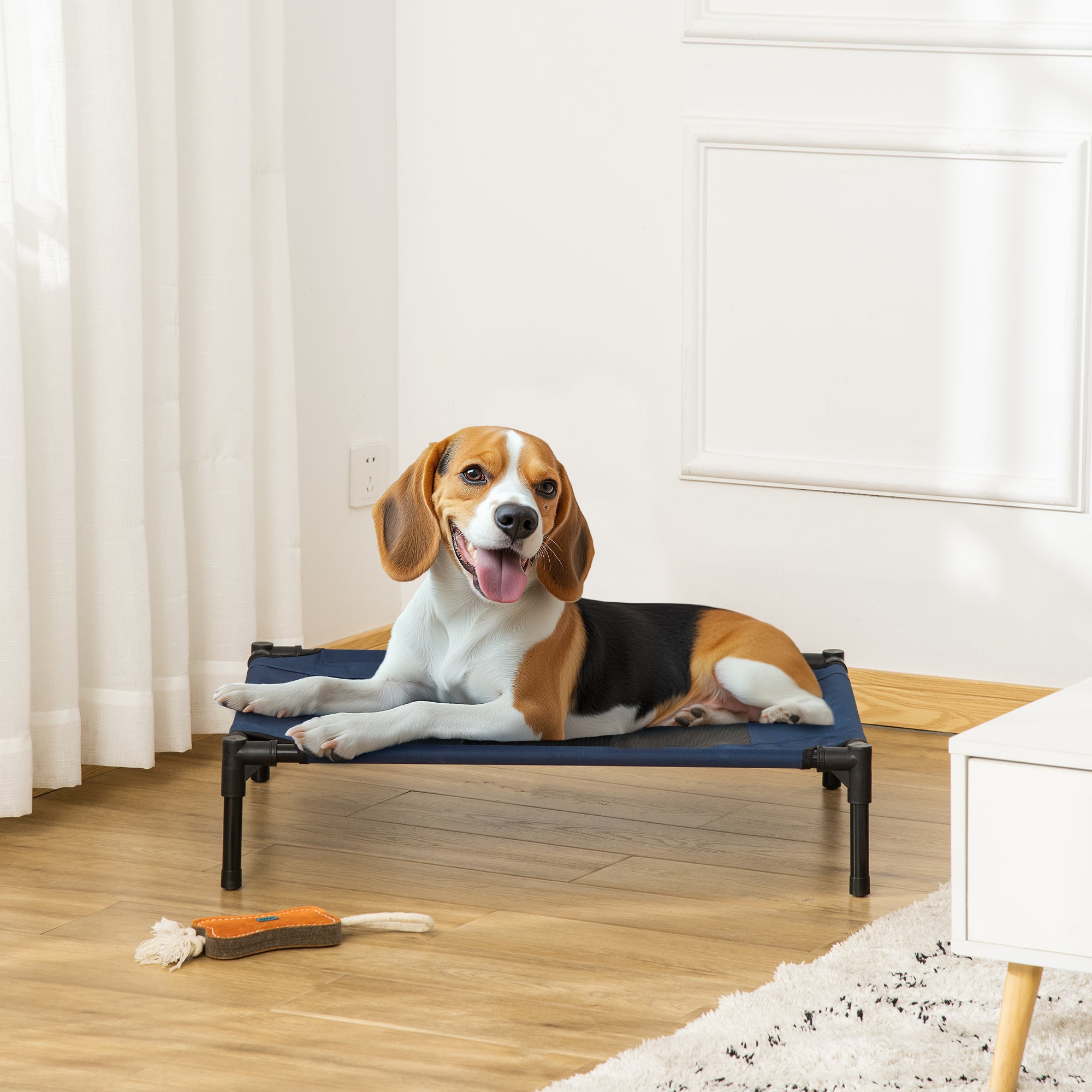 PawHut Raised Dog Bed Cat Elevated Lifted Puppy Pet Elevated Cot Portable Camping Basket – Blue (Medium) - North Peak Garden Furniture