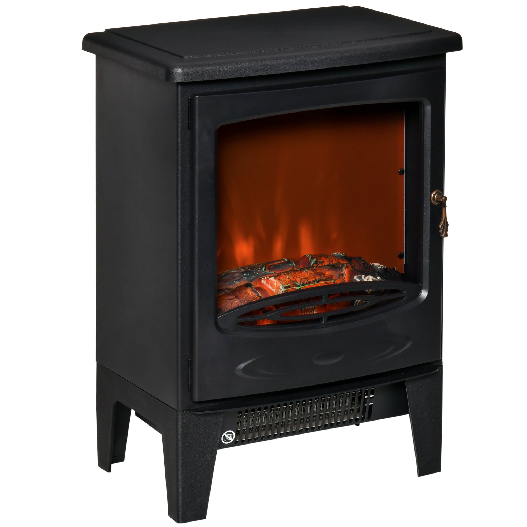 HOMCOM Electric Fireplace Stove, Free standing Fireplace Heater with Realistic LED Flame Effect, Overheat Safety Protection, 900W/1800W, Black - North Peak Garden Furniture