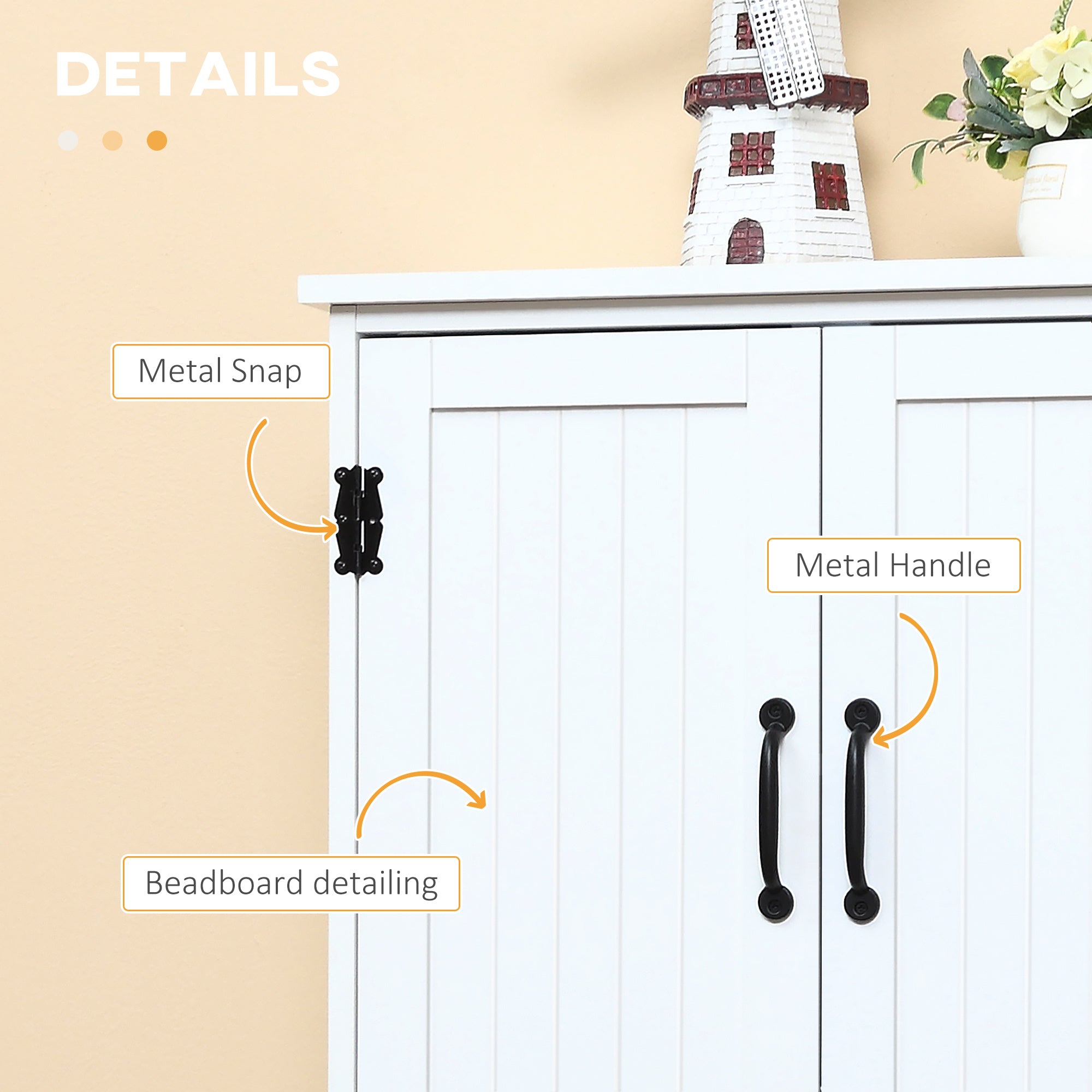 HOMCOM Accent Floor Storage Cabinet Kitchen Cupboard with Adjustable Shelves and 2 Lower Doors, White