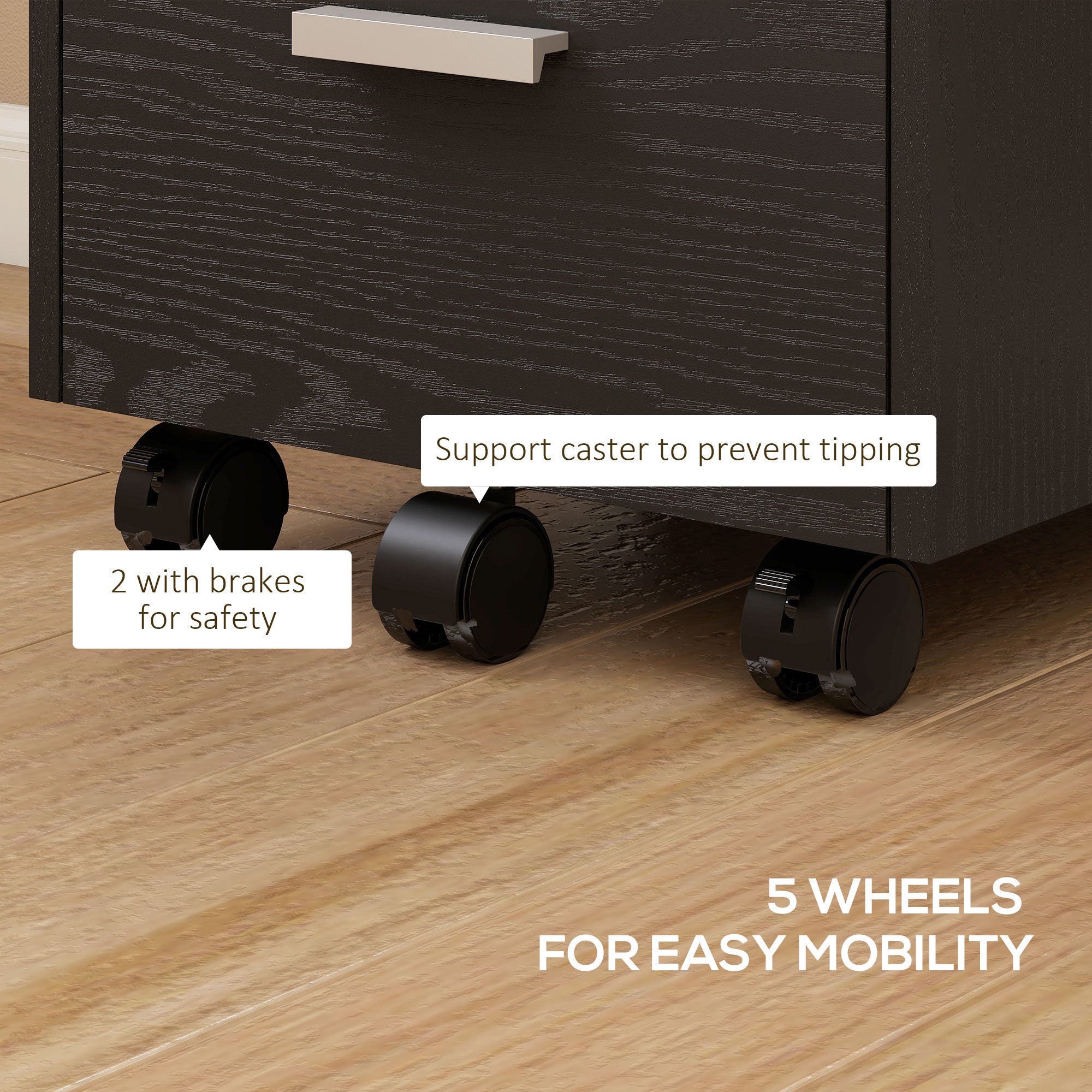 HOMCOM 3 Drawer Filing Cabinet, Rolling File Cabinet with Edged Top for Letter, A4 Size, Hanging File Folders, Black