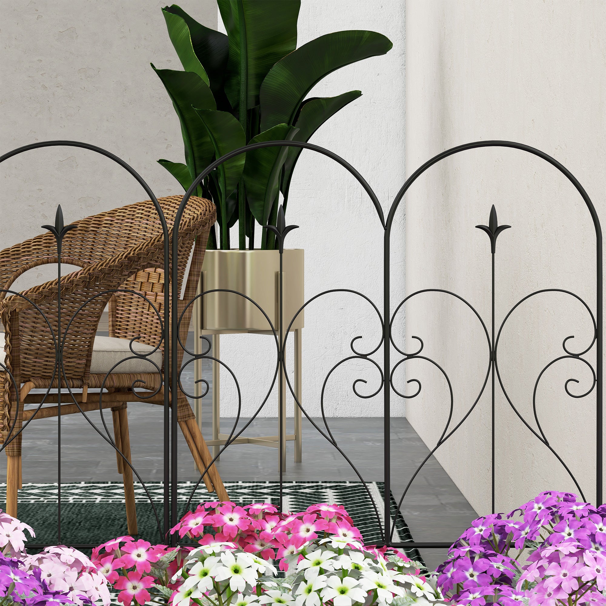 Outsunny Set of Five Decorative Heart Metal Fence Panels - Black - North Peak Garden Furniture