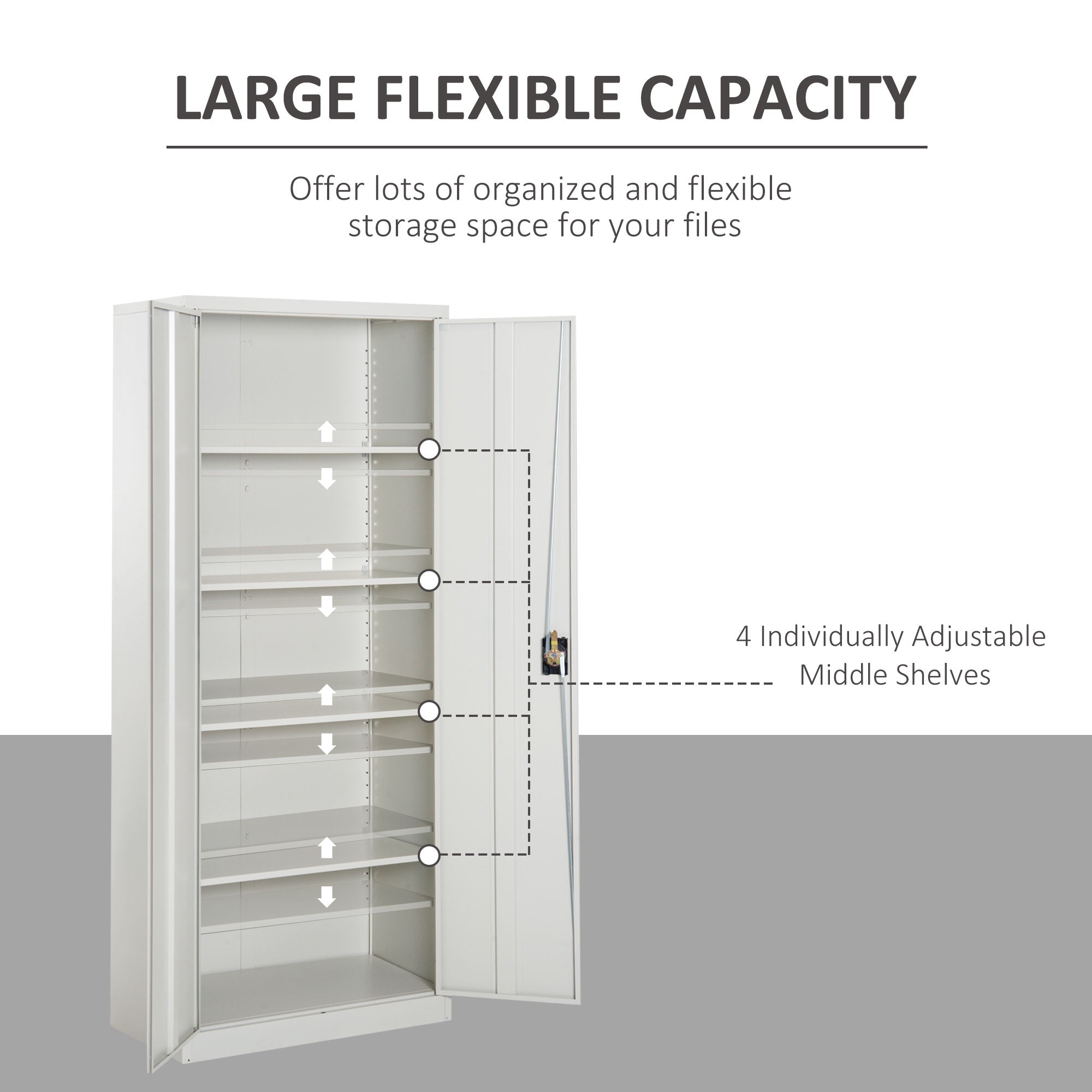 Vinsetto Cool Rolled Steel Tall Office Lockable Filing Cabinet 2 Doors 4 Internal Adjustable Shelves Bookcase Cabinet Storage Unit 80 L x 40 W x 184 cm - North Peak Garden Furniture