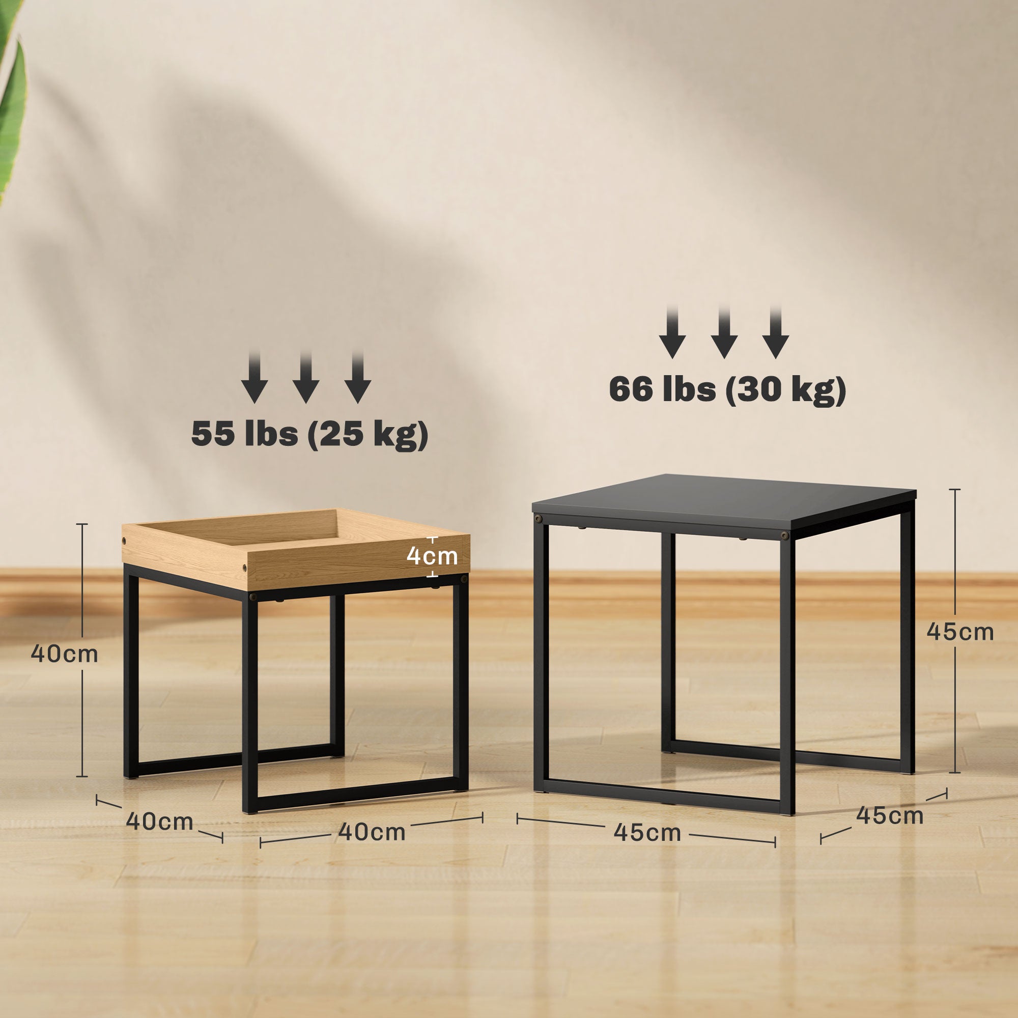 HOMCOM Set of Two Boxy Nesting Tables - Black/Wood-Effect - North Peak Garden Furniture
