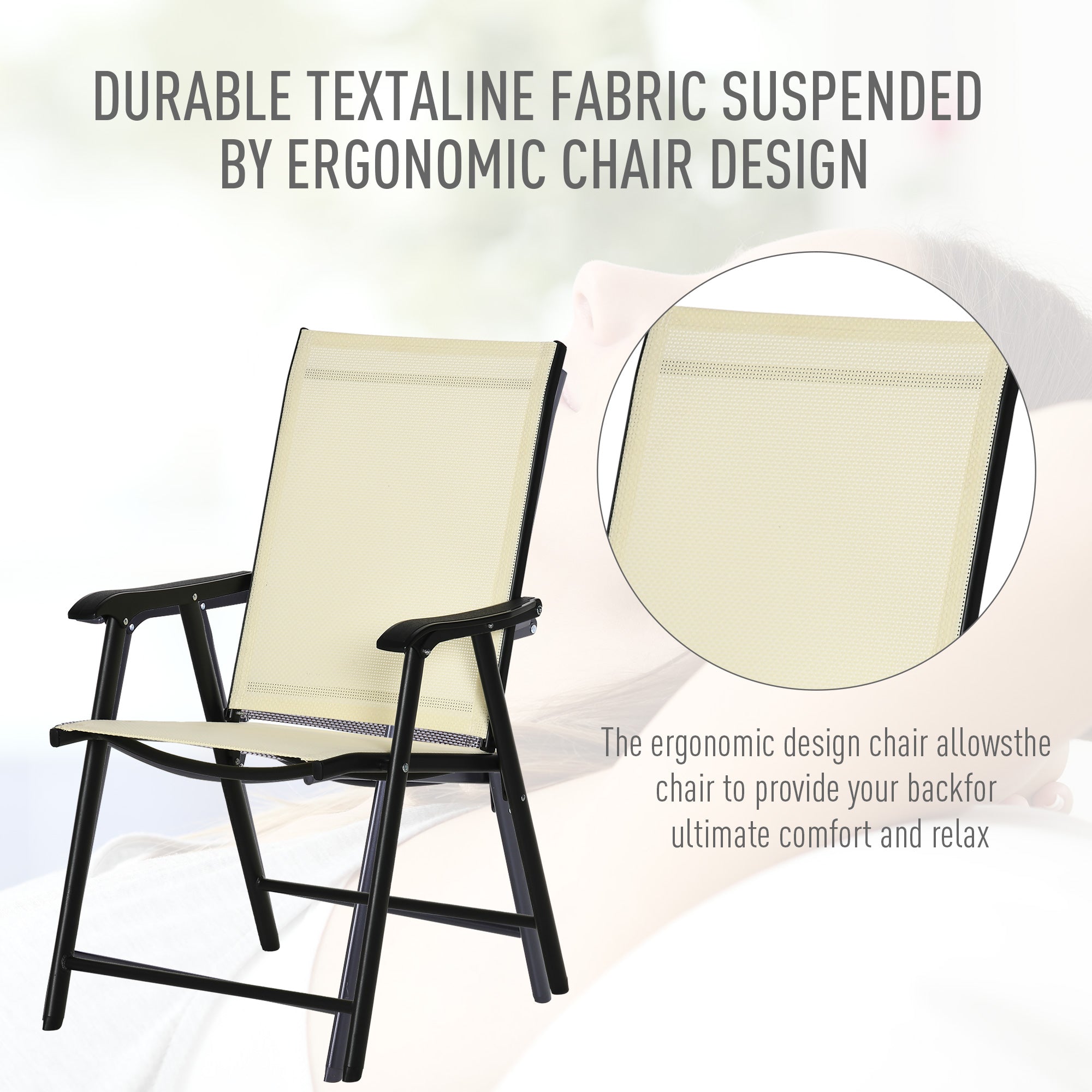 Outsunny Set of 6 Folding Garden Chairs, Metal Frame Garden Chairs Outdoor Patio Park Dining Seat with Breathable Mesh Seat, Beige - North Peak Garden Furniture