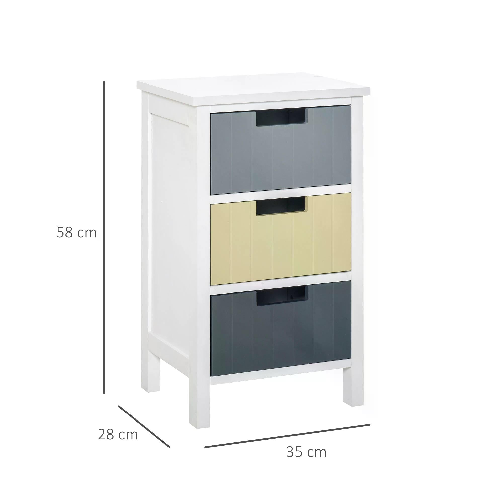 HOMCOM 3 Drawer Storage Tower, Wooden Top Dresser Chest, Organizer Unit for Bedroom, Nursery, Hallway