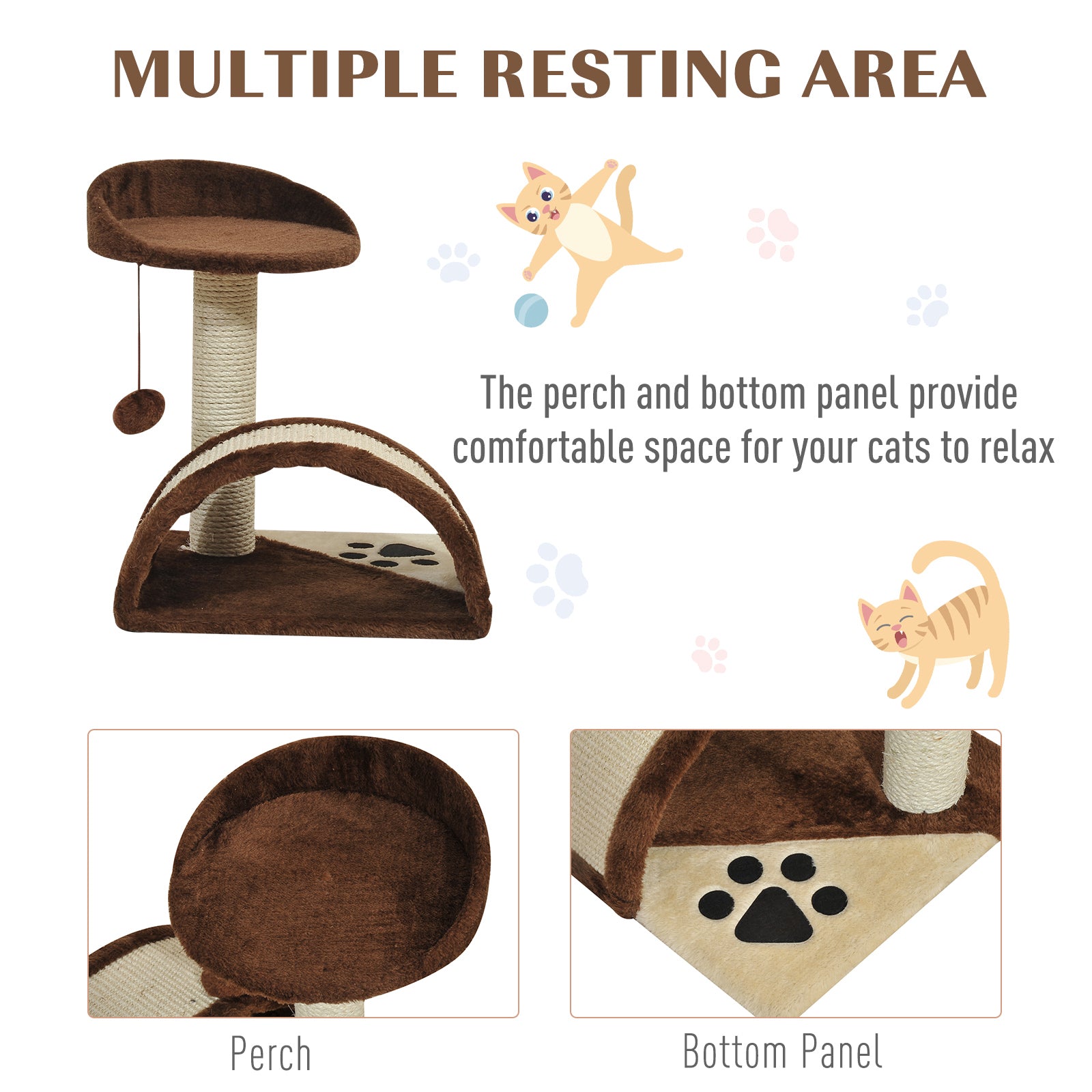 PawHut Cat Tree Scratching Scratcher Post Kitten Activity Centre Climber Hanging Ball Brown - North Peak Garden Furniture