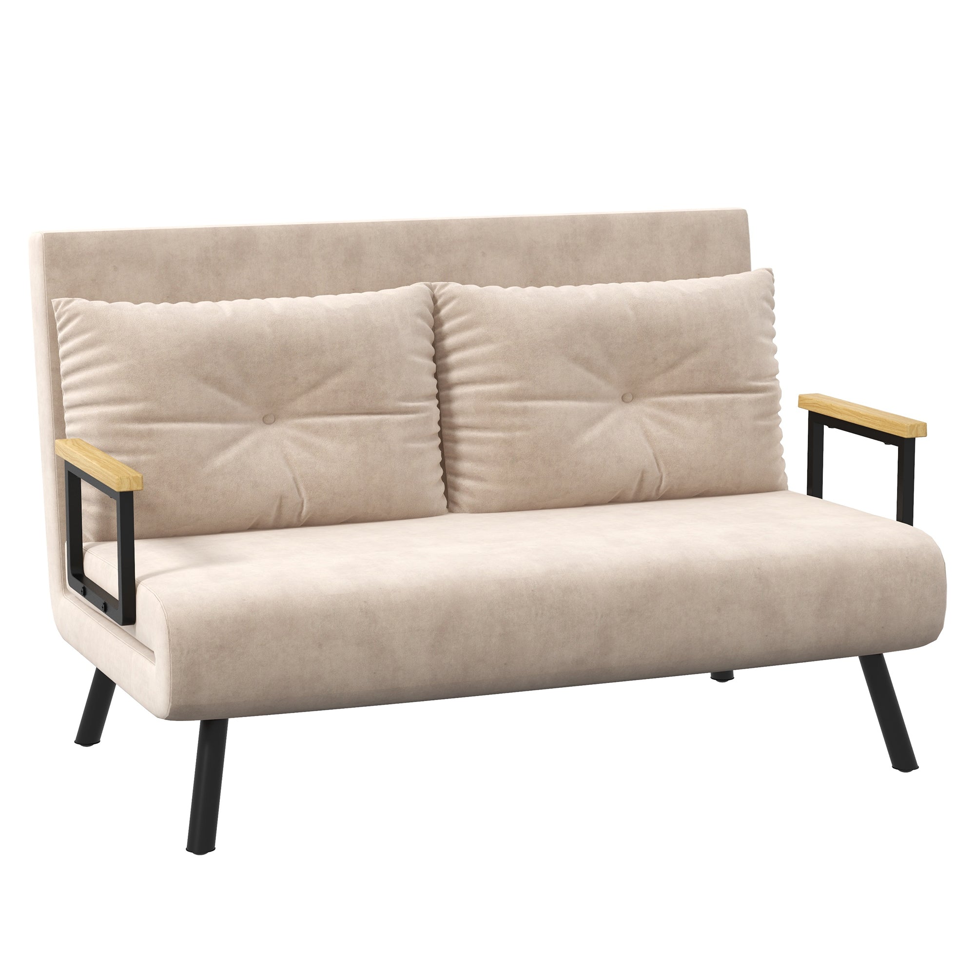 HOMCOM 4-in-1 Velvet-Feel Double Sofa Bed, with Pillows - Beige - North Peak Garden Furniture
