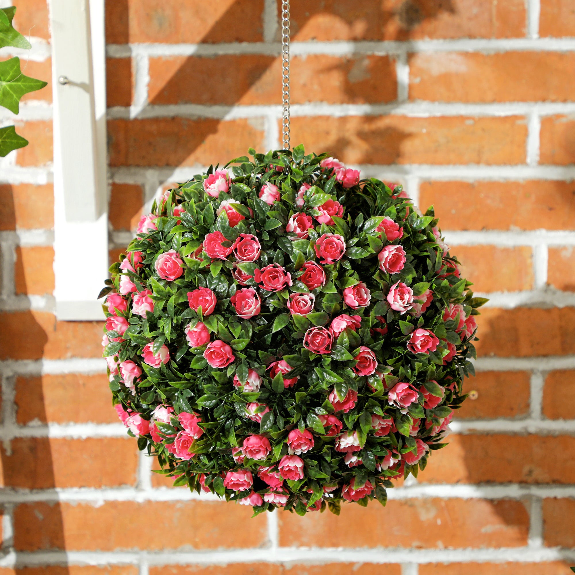 HOMCOM Set of 2 Decorative Artificial Plants, UV-protected Artificial Plant Topiary Rose Balls, Fake Plants for Home Indoor outdoor Decor, 28cm, Pink - North Peak Garden Furniture