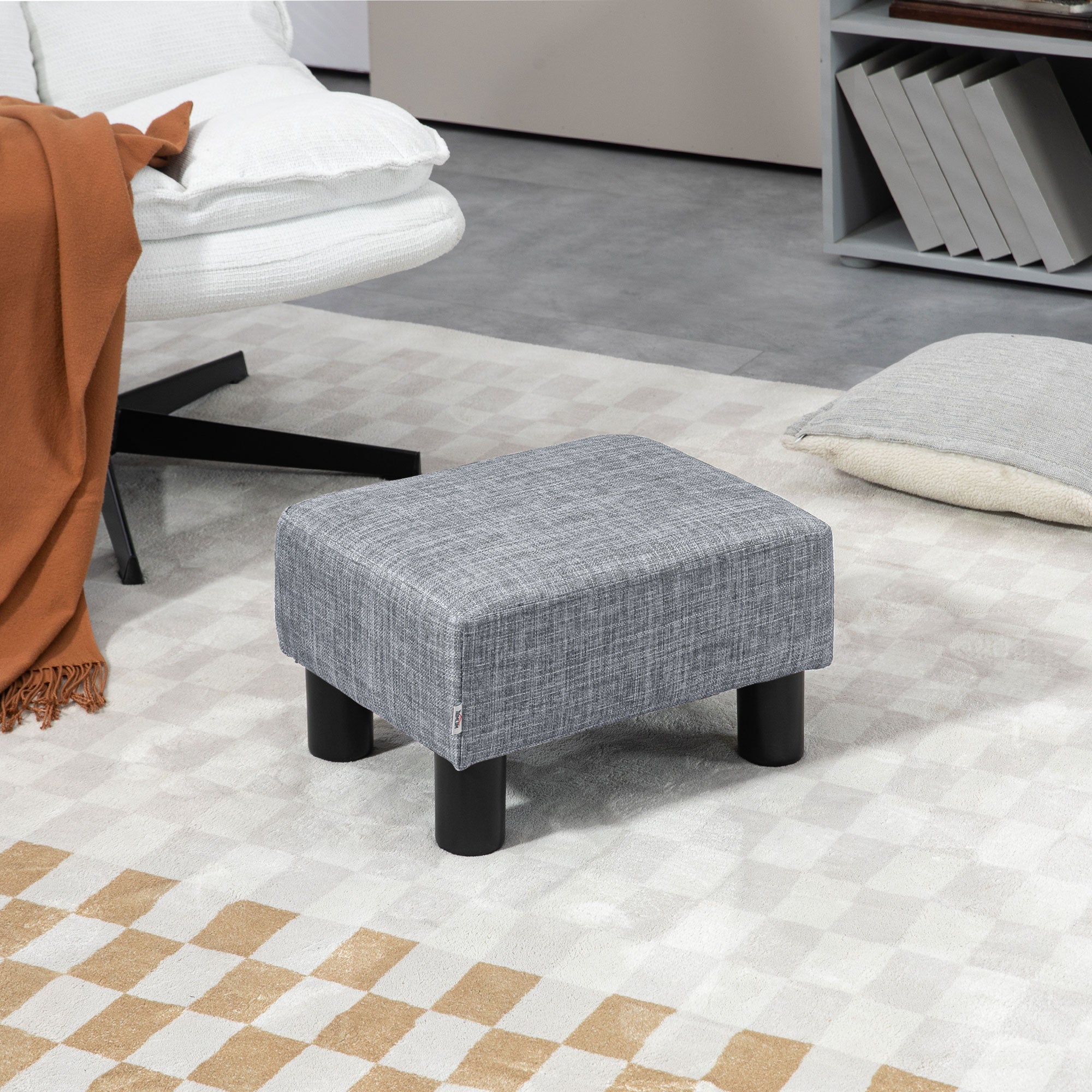 HOMCOM Linen Fabric Footstool Ottoman Cube with 4 Plastic Legs - North Peak Garden Furniture