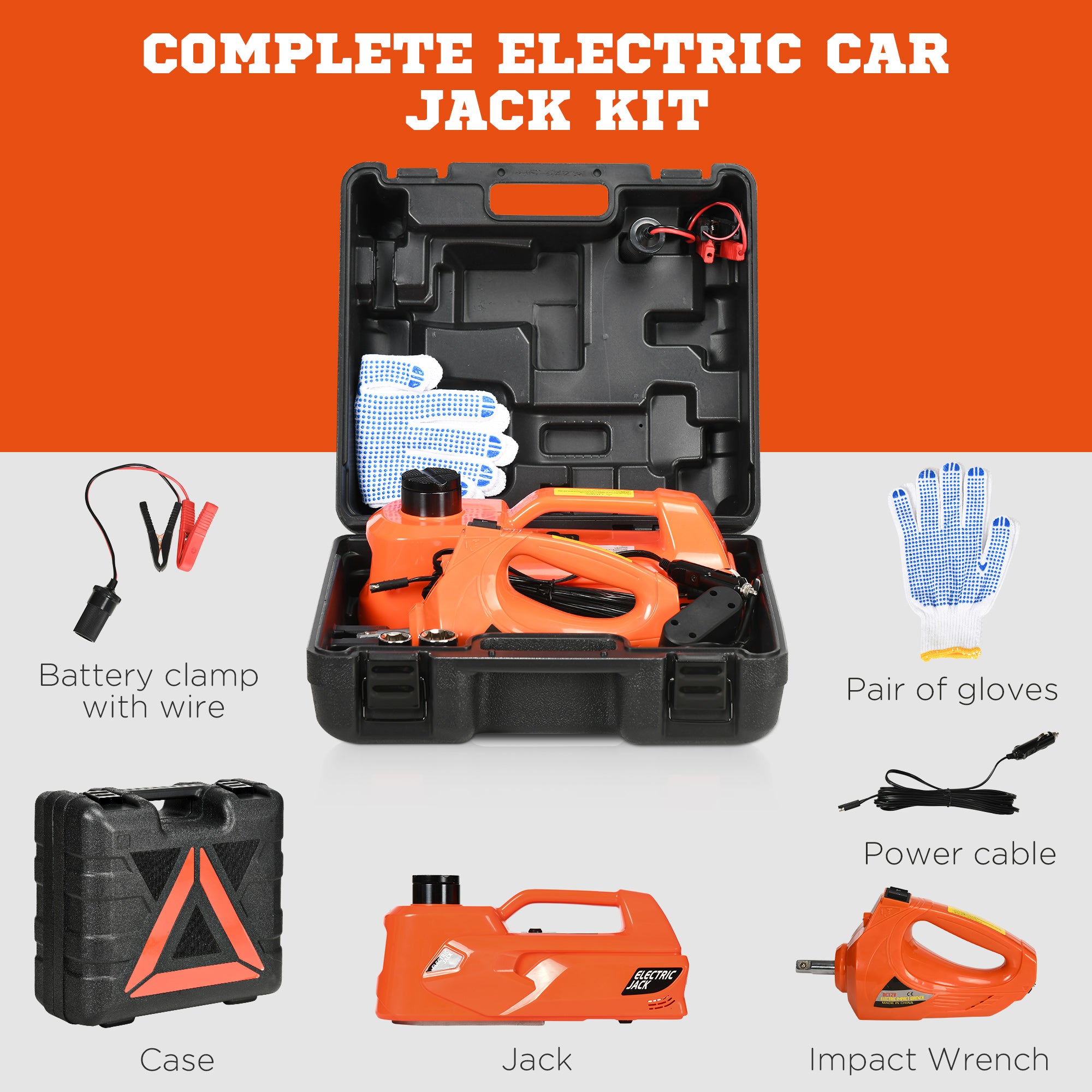 DURHAND 5 Ton Electric Car Jack Kit with 12V Auto Car Floor Jack, Impact Wrench, 15.5-45cm Car Tyre Lift Kit Emergency Tyre Repair Kit with Case for Cars, SUVs, Sedans, MPVs - North Peak Garden Furniture