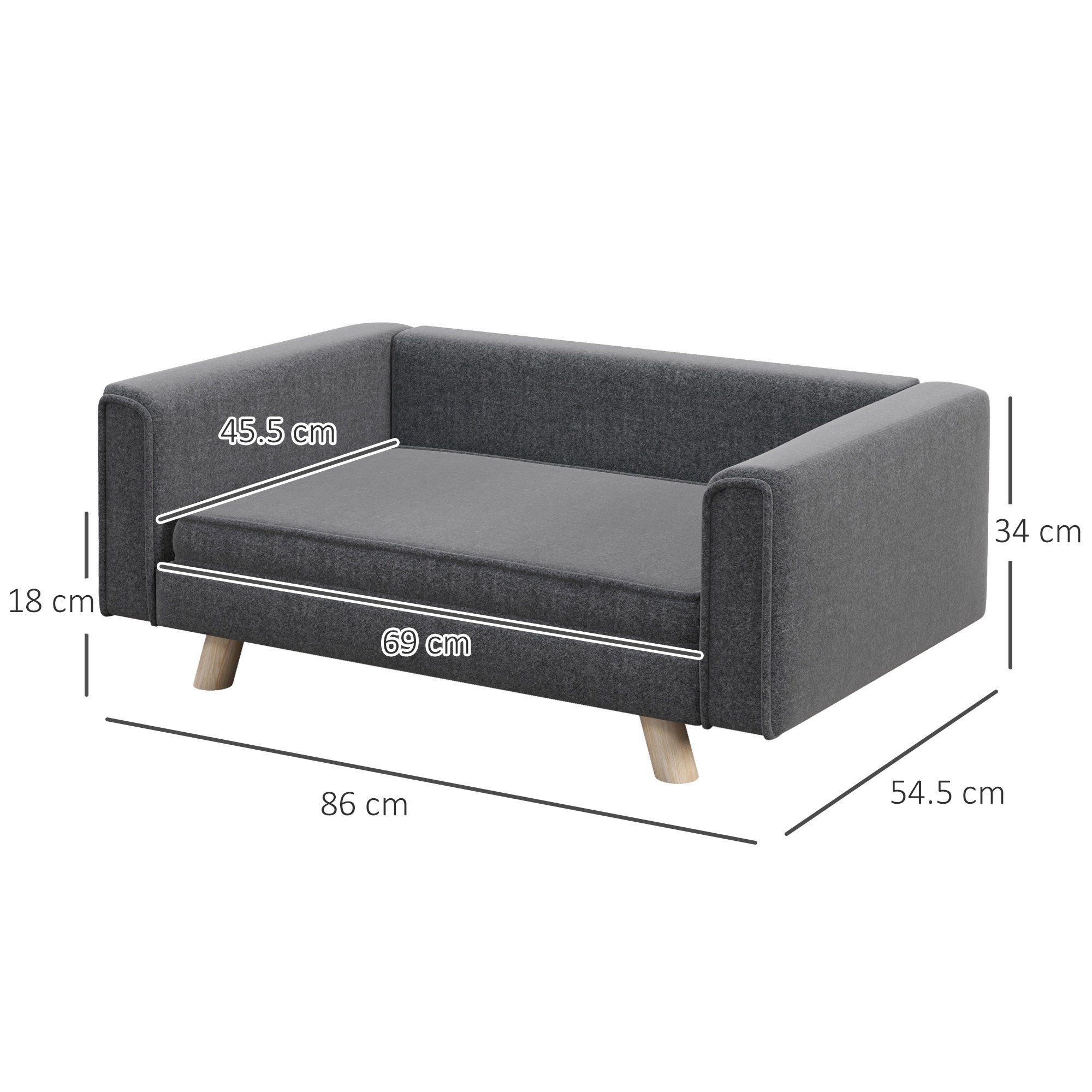 PawHut Elevated Dog Sofa Bed, with Cushion, for Medium and Small Dogs, Grey - North Peak Garden Furniture