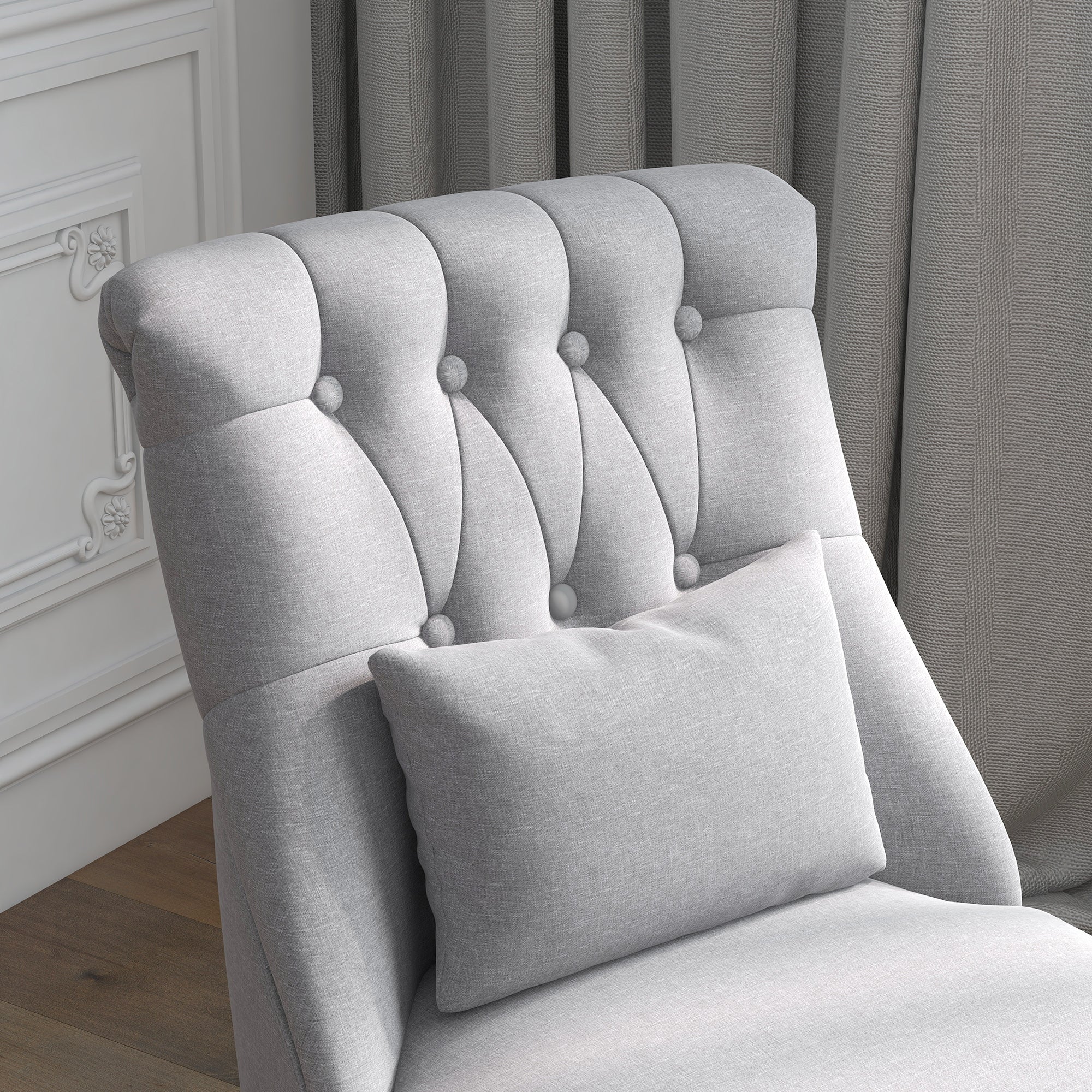 HOMCOM Fabric Single Sofa, Tub Chair, Upholstered Bedroom Chair with Pillow, Solid Wood Leg for Home, Living Room, Dining Room, Set of 2, Grey - North Peak Garden Furniture