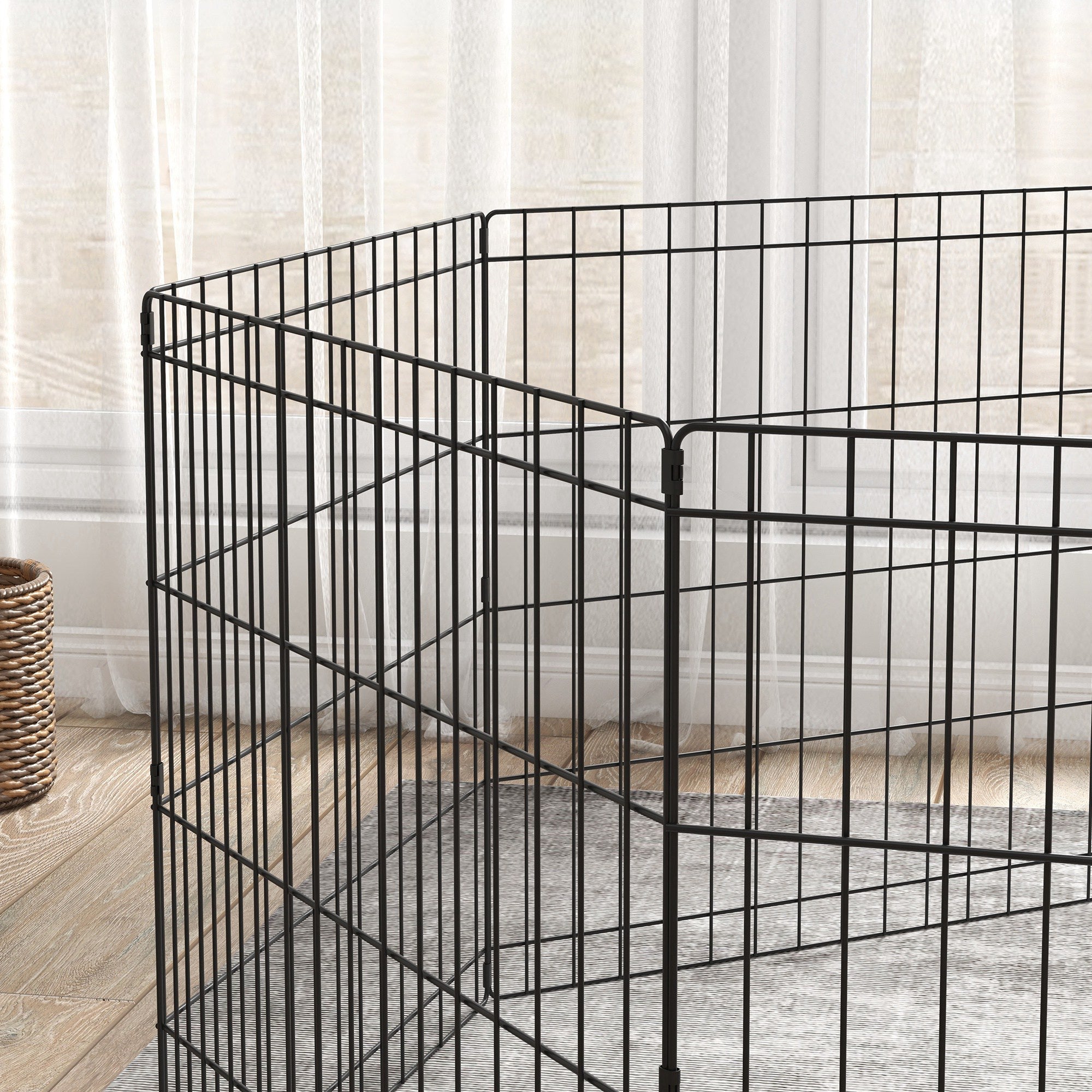 PawHut Dog Playpen, Puppy Pen, Eight-Panel Metal Fence, for Small Dogs, Indoors, Outdoors - Black - North Peak Garden Furniture