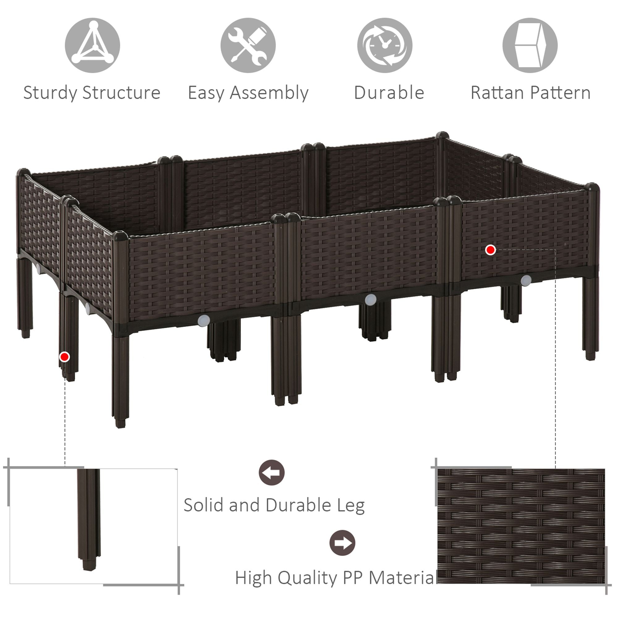 Outsunny Innovative Stacking Raised Bed: Polypropylene Planter for Veggies & Herbs, Efficient Drainage, Earthy Brown