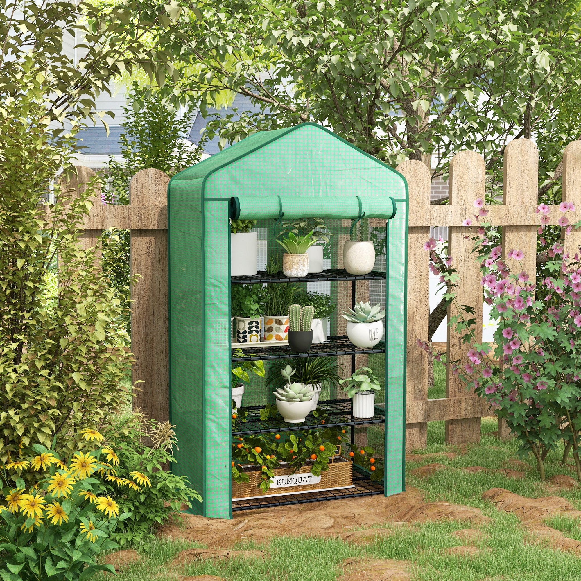 Outsunny Four-Tier Mini Greenhouse, with Reinforced Plastic Cover - North Peak Garden Furniture