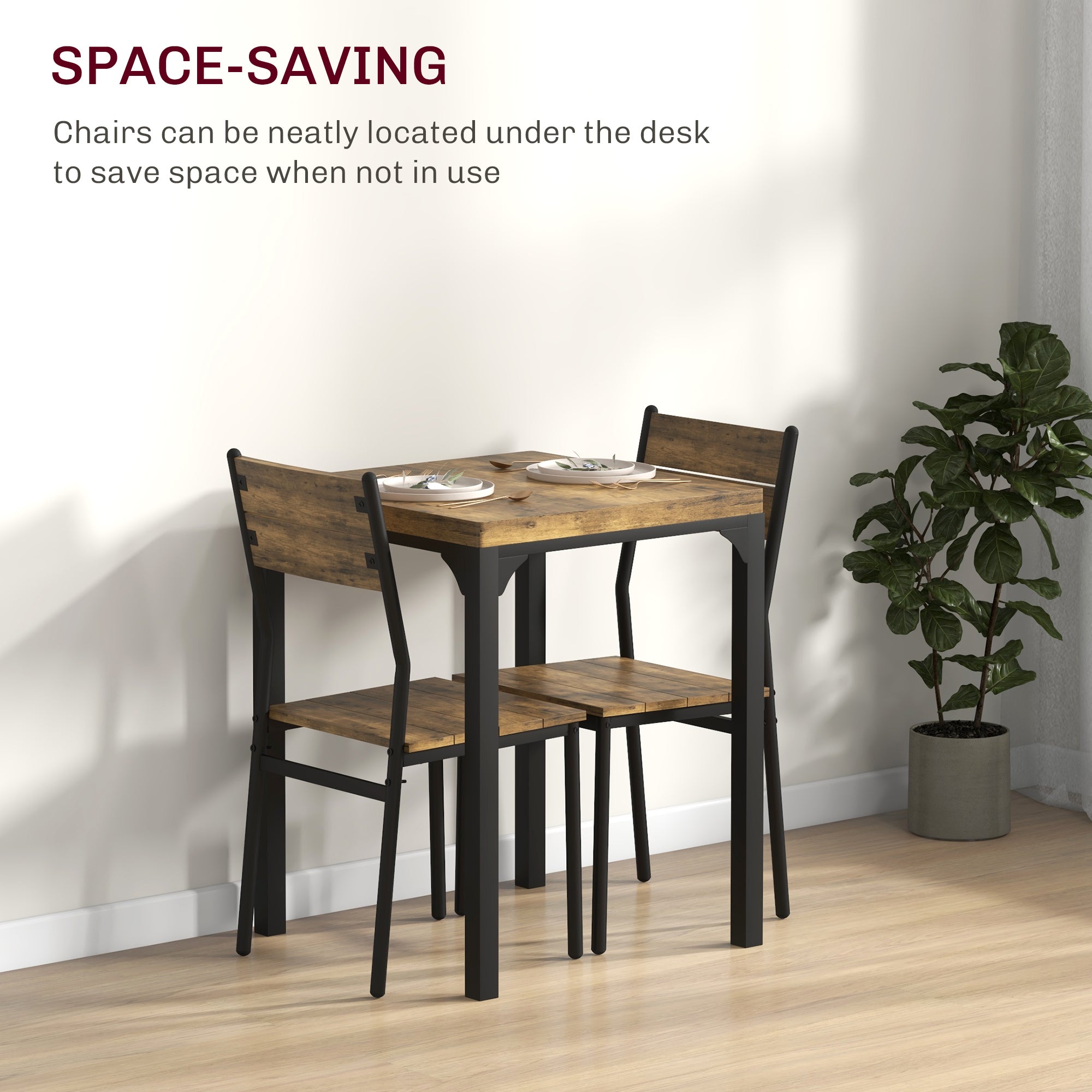 HOMCOM Three-Piece Minimal and Compact Dining Set, Rustic Brown - North Peak Garden Furniture