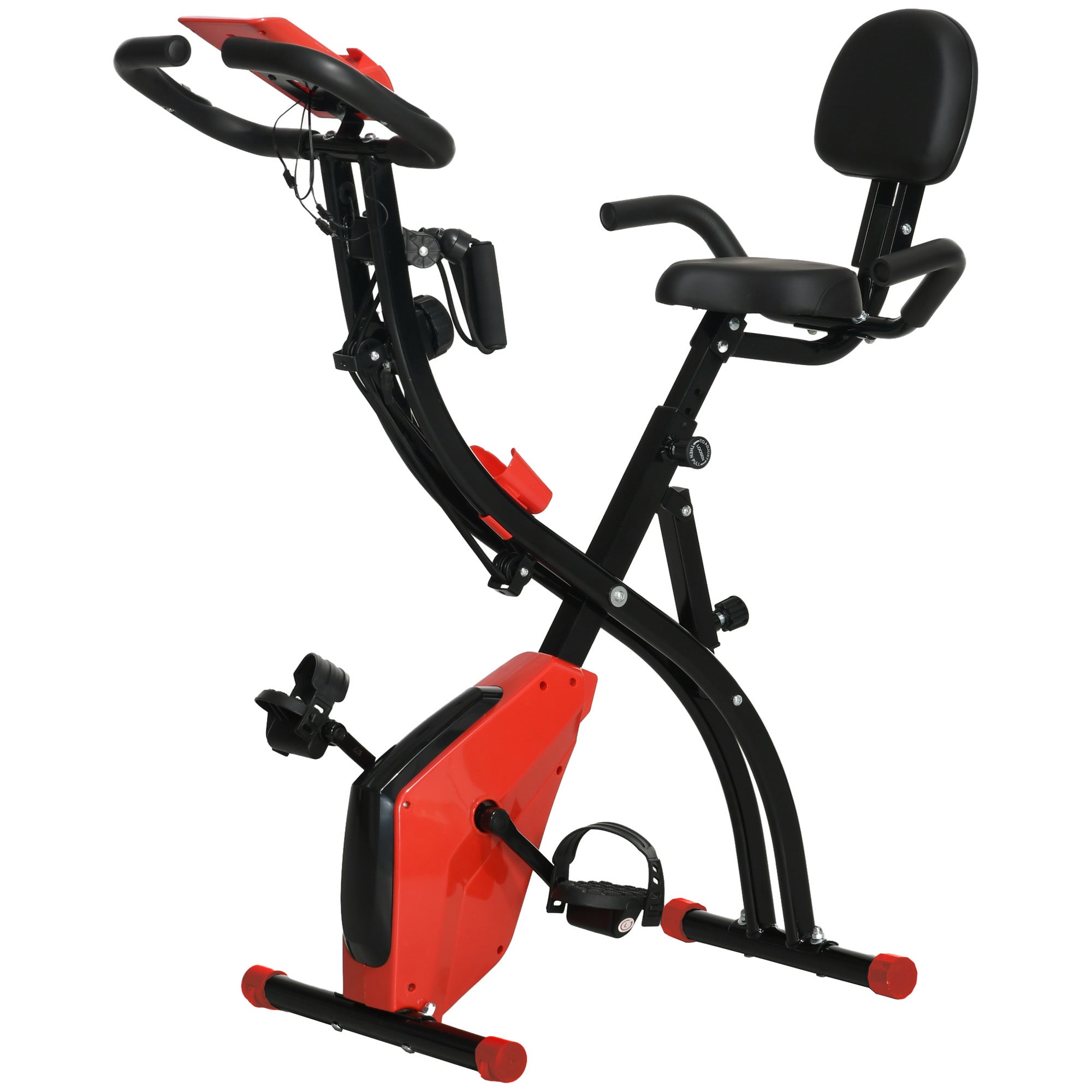 HOMCOM 2-in-1 Folding Exercise Bike with 8-Level Magnetic Resistance, Arm Resistance Band, Pulse Sensor, Red - North Peak Garden Furniture