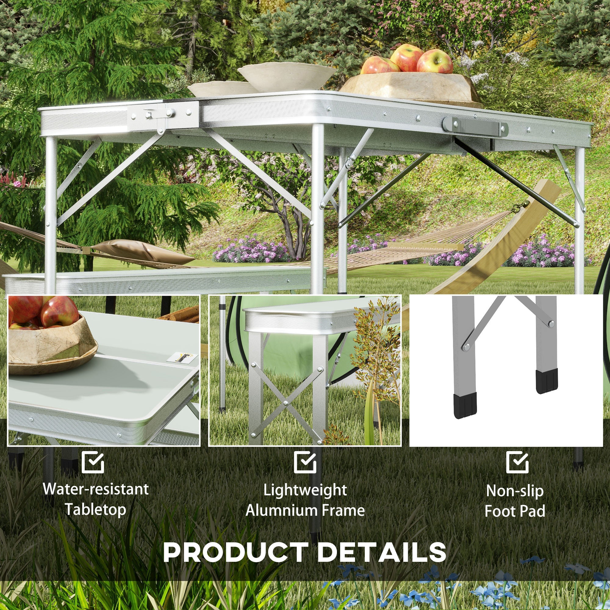 Outsunny Three-Piece Aluminium Folding Picnic Table and Bench Set - North Peak Garden Furniture