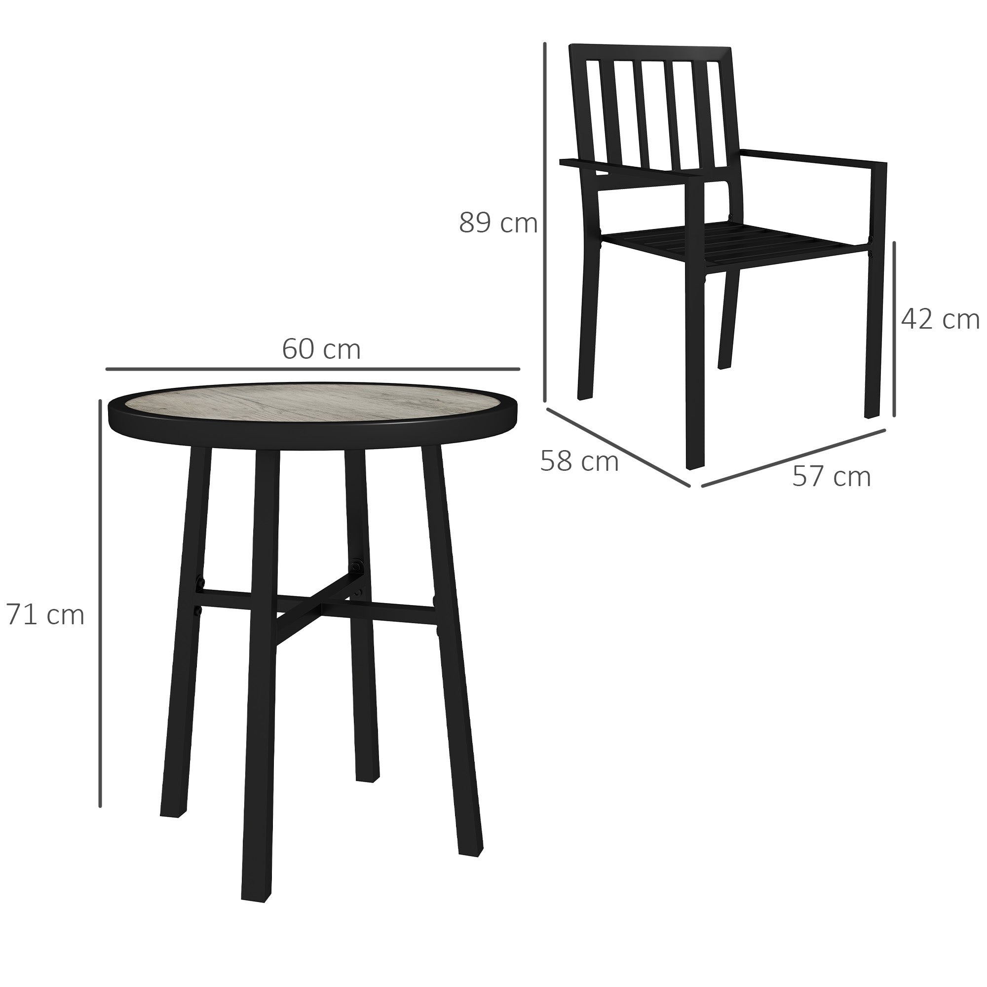 Outsunny 3 Piece Patio Bistro Set with Plastic Top, 2 Stackable Chairs, Galvanised Steel Frame, Grey - North Peak Garden Furniture