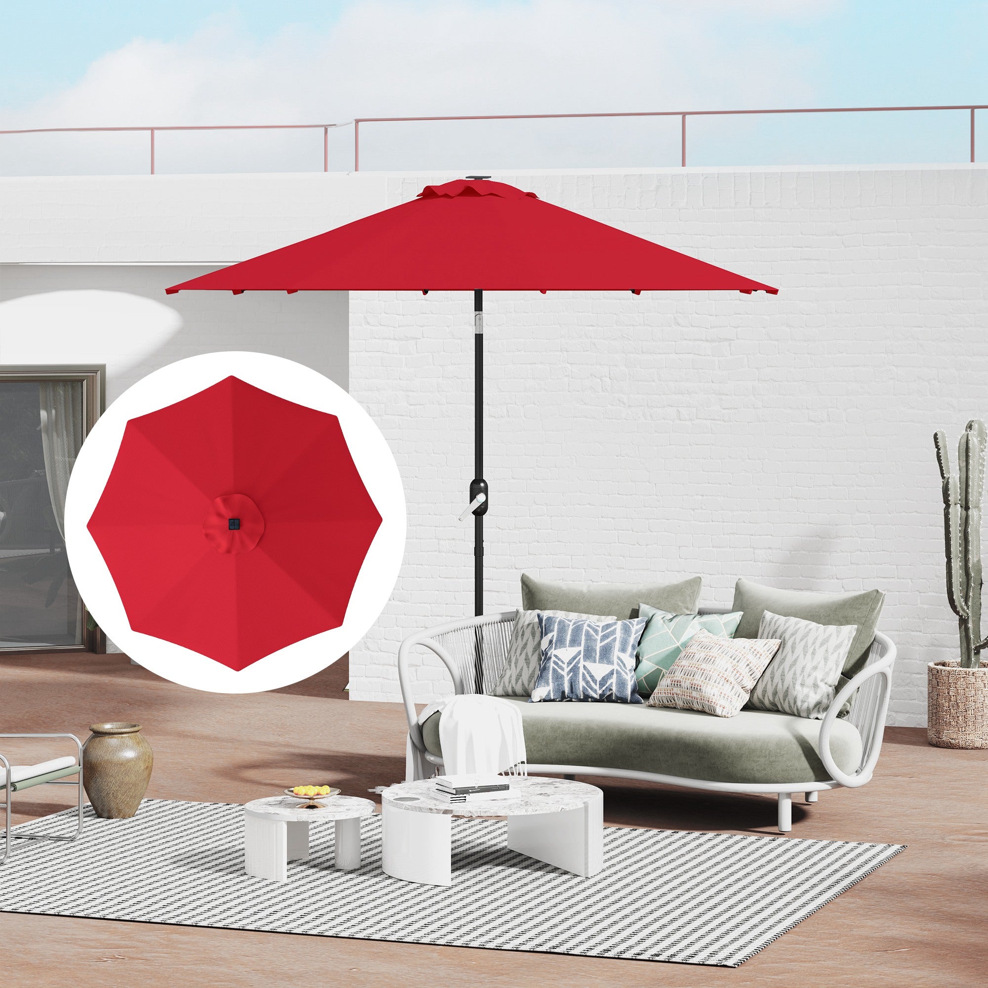 Outsunny 3 m Replacement Parasol Canopy with Top Vent, UPF 50+ Garden Parasol Replacement Canopy, 8 Rib Parasol Cover Replacement Fits Various Frames, Red - North Peak Garden Furniture
