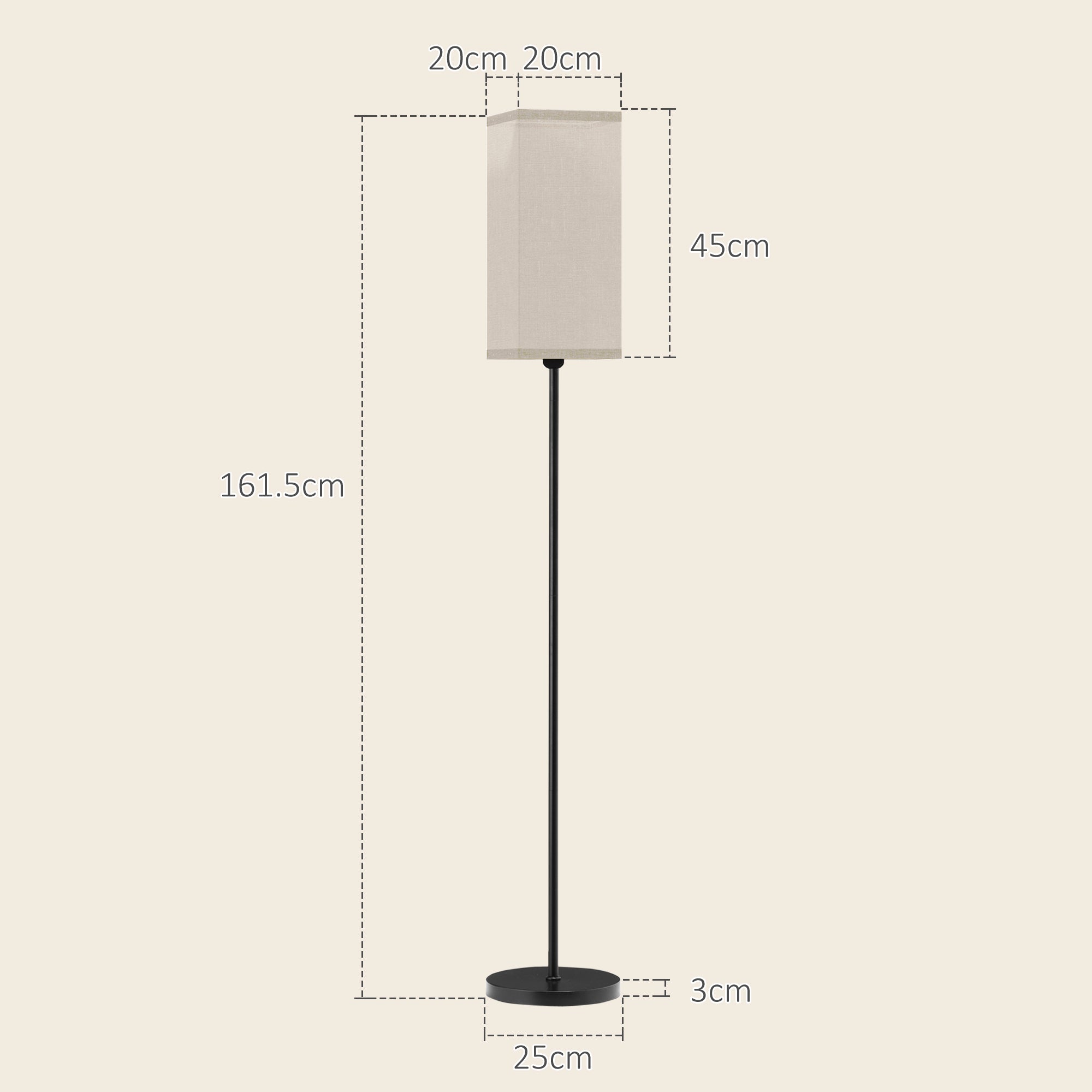 HOMCOM Floor Lamp, Modern Standing Lamp with Linen Shade, Tall Lamps for Living Room, Bedroom, with Foot Switch, Bulb not Included, Black - North Peak Garden Furniture