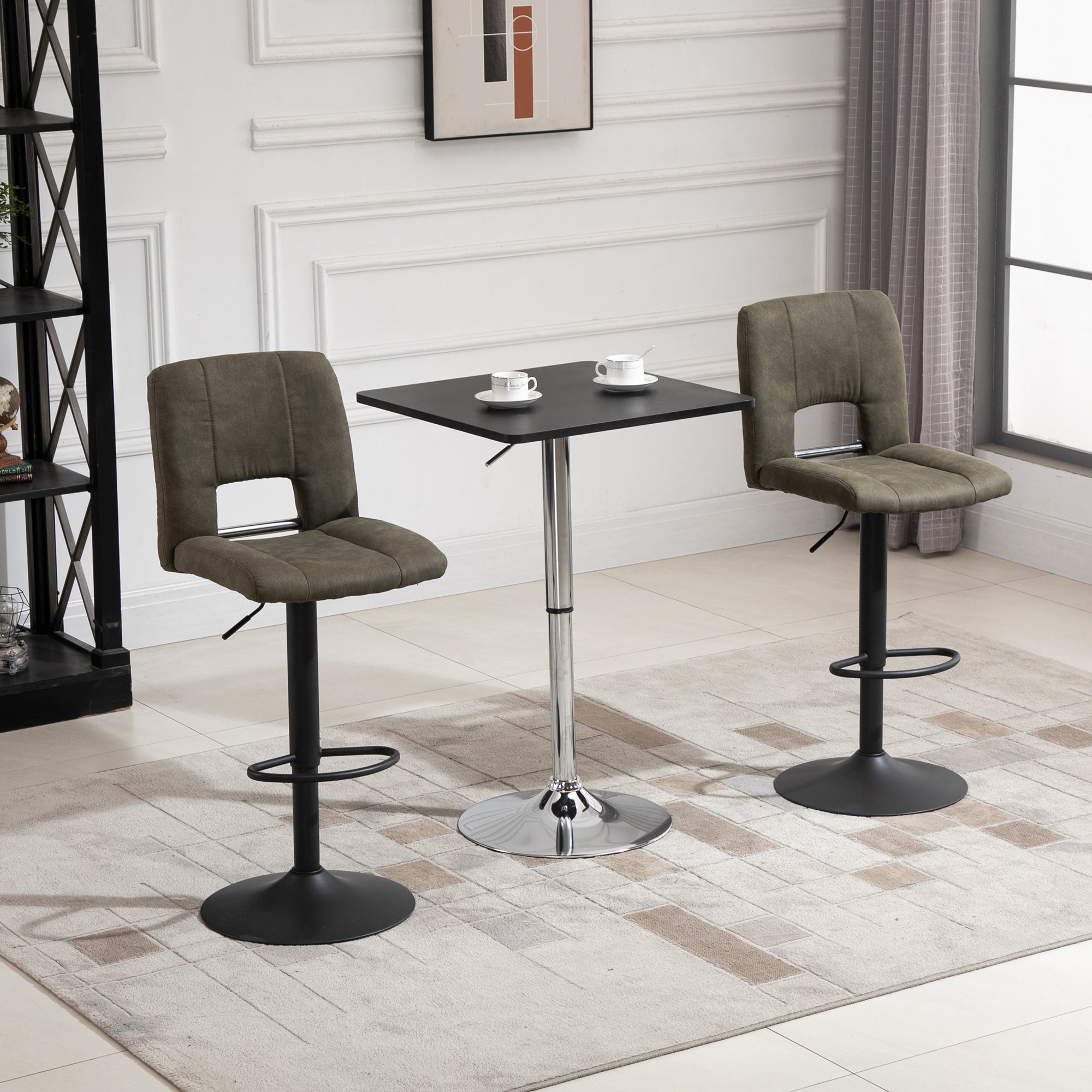 HOMCOM Modern Height Adjustable Counter Bar Table with 360° Swivel Tabletop and Electroplating Metal Base, Pub Desk for Living Room, Kitchen, Restaurant, Pub, Black and Silver - North Peak Garden Furniture